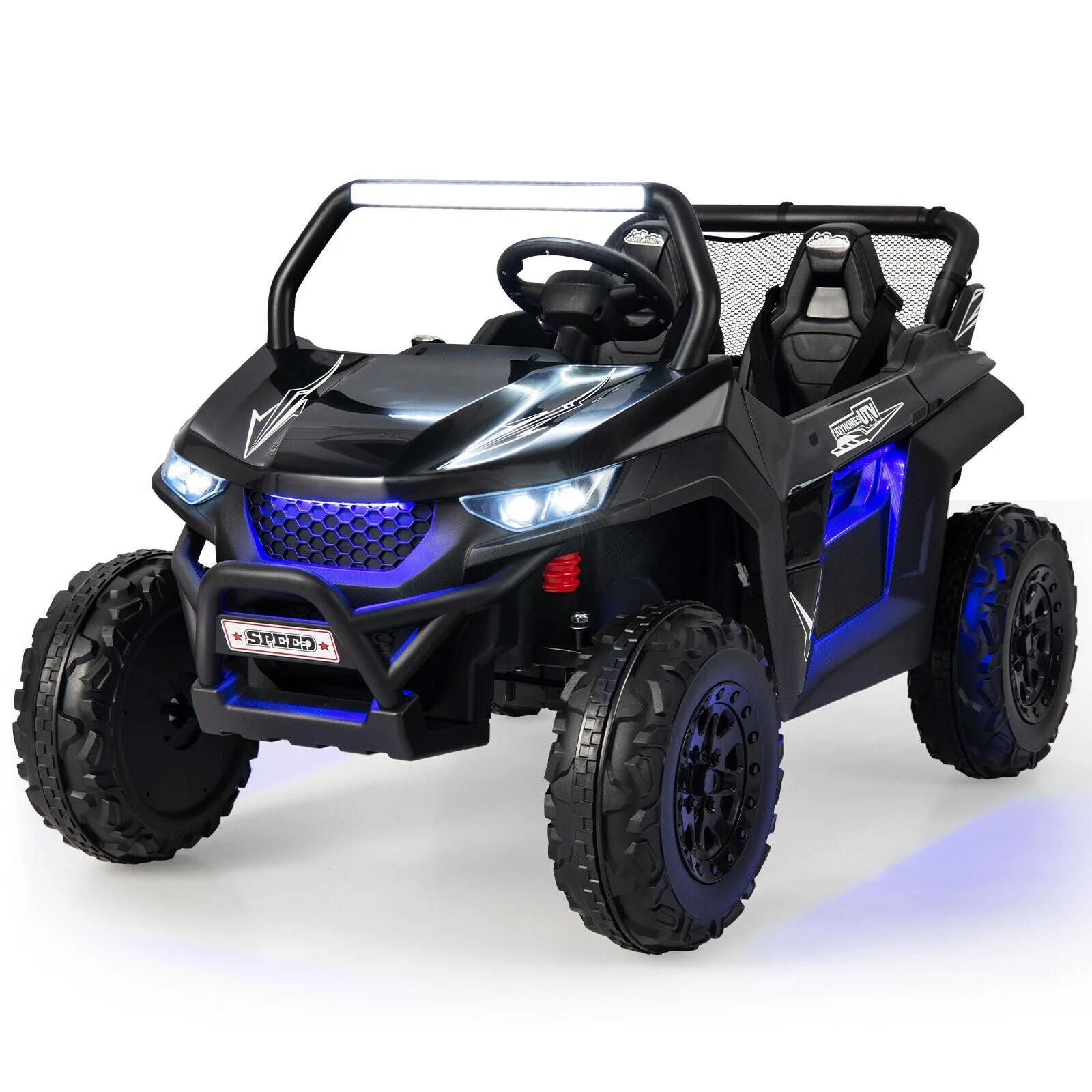 12V 2-Seater Kids Ride on UTV with Slow Start Function Music-Black - Image 3
