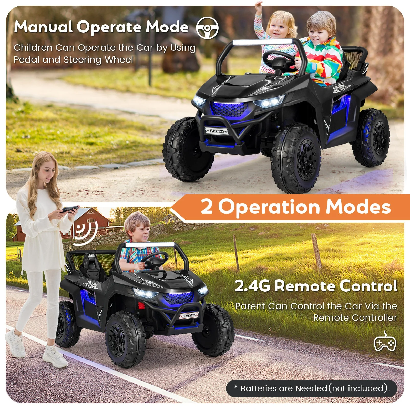 12V 2-Seater Kids Ride on UTV with Slow Start Function Music-Black - Image 5
