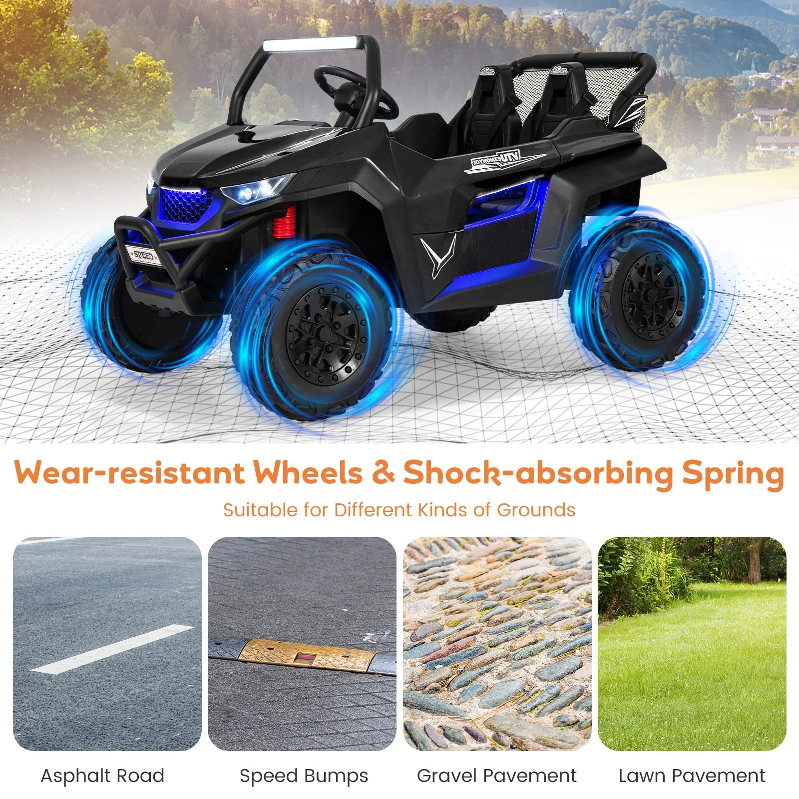 12V 2-Seater Kids Ride on UTV with Slow Start Function Music-Black - Image 8