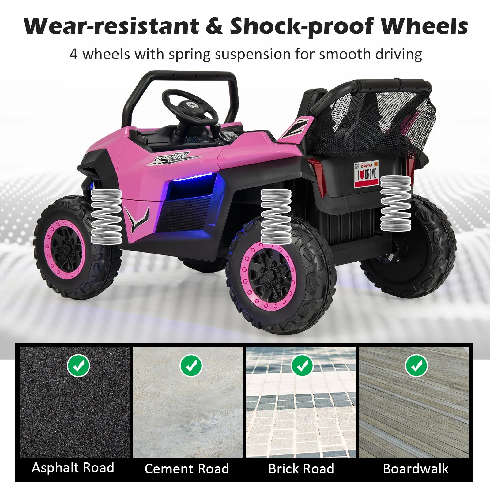 12V 2-Seater Kids Ride on UTV with Slow Start Function Music-Pink - Image 7