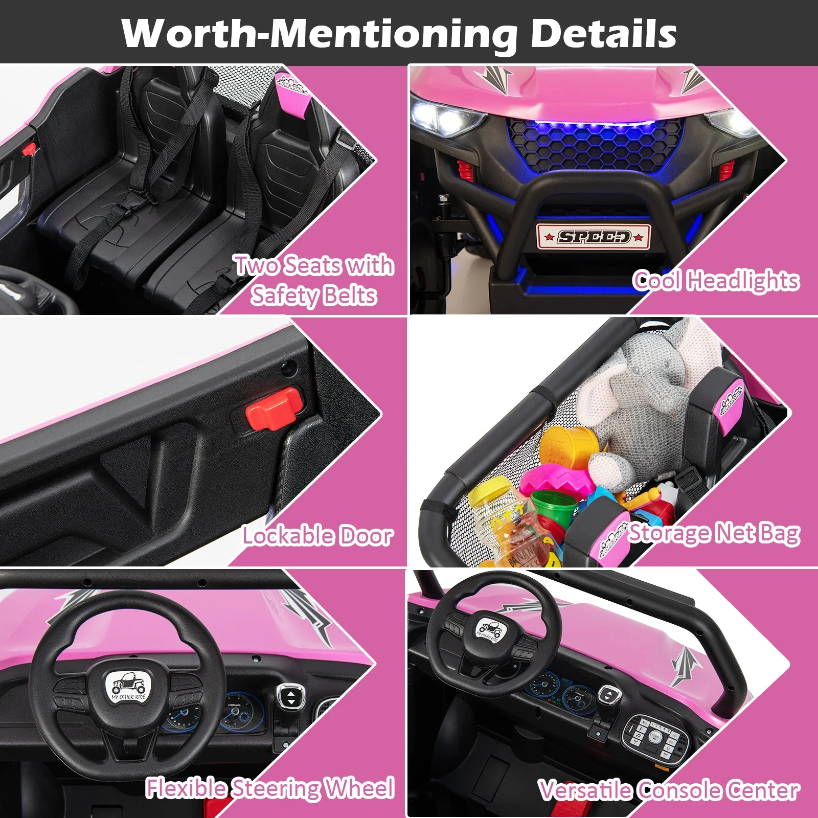 12V 2-Seater Kids Ride on UTV with Slow Start Function Music-Pink - Image 8