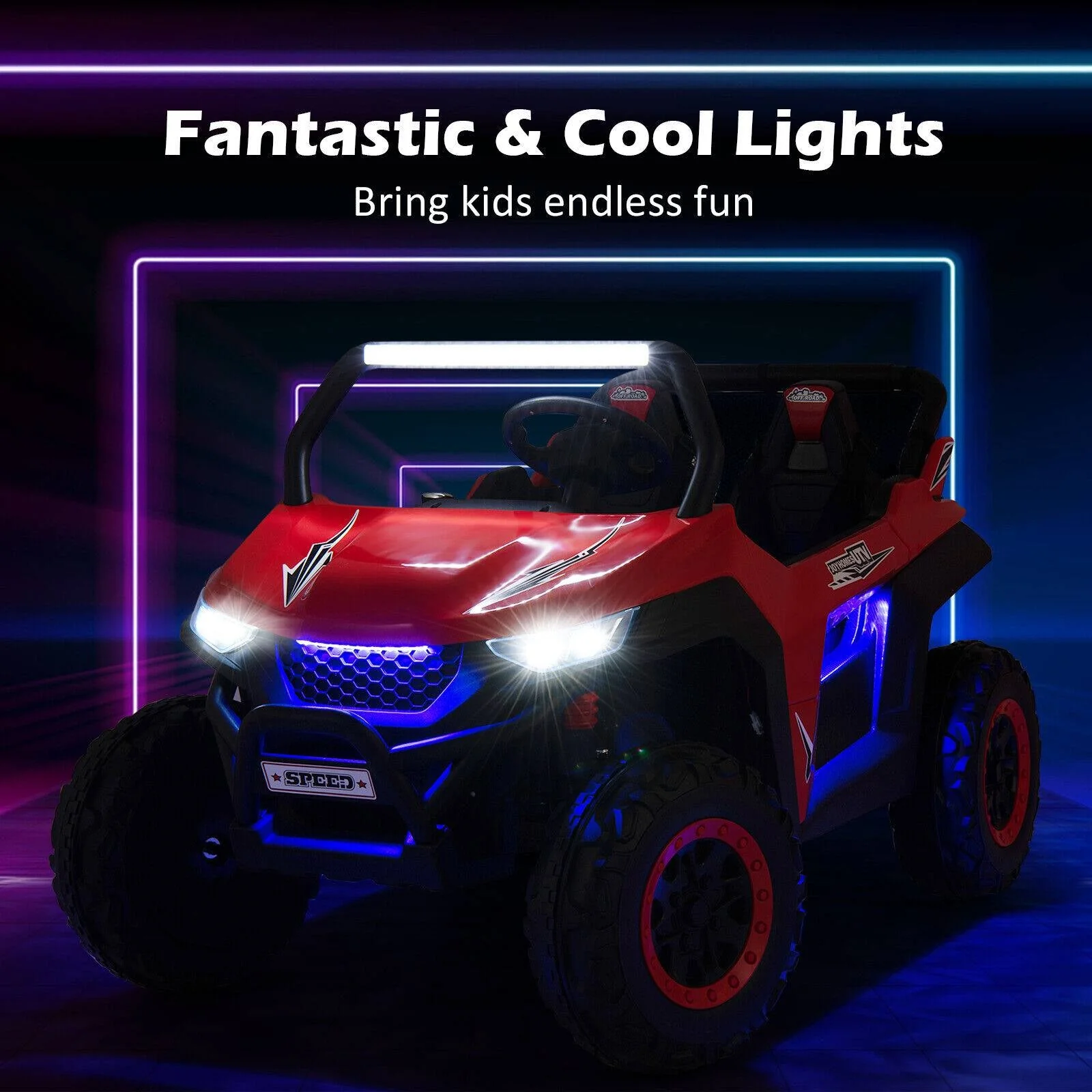 12V 2-Seater Kids Ride on UTV with Slow Start Function Music-Red - Image 7