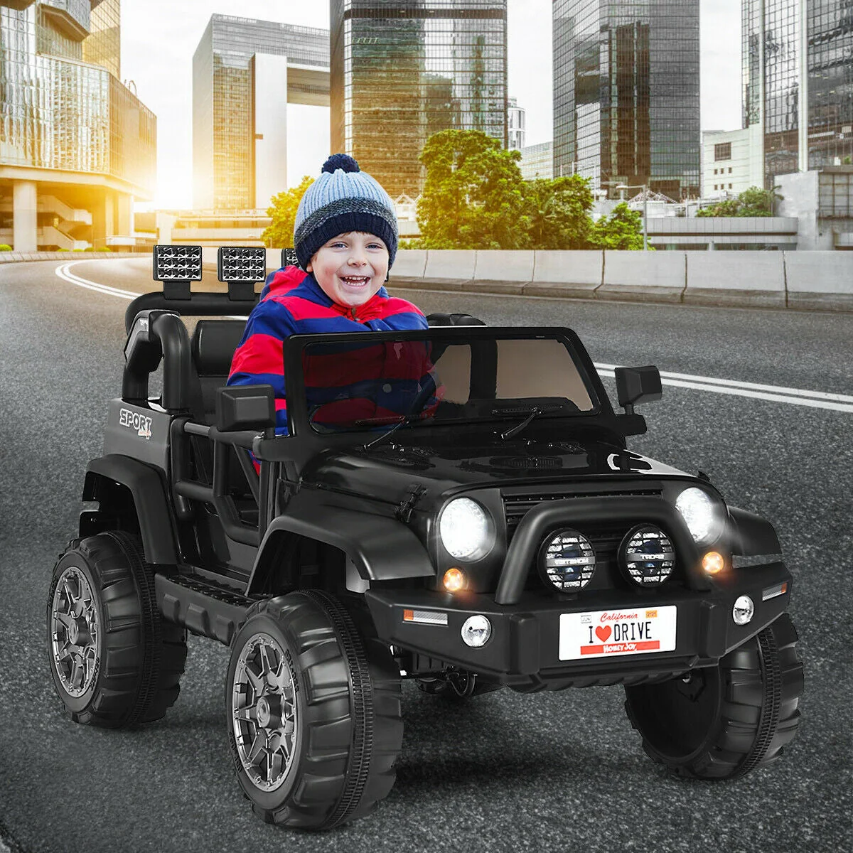 12V 2-Seater Ride on Car Truck with Remote Control and Storage Room-Black - Image 2
