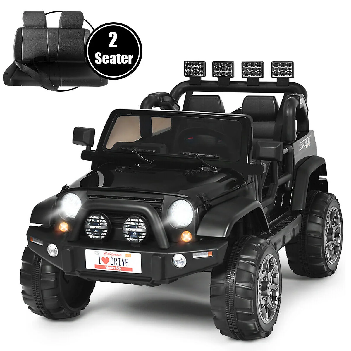 12V 2-Seater Ride on Car Truck with Remote Control and Storage Room-Black - Image 4