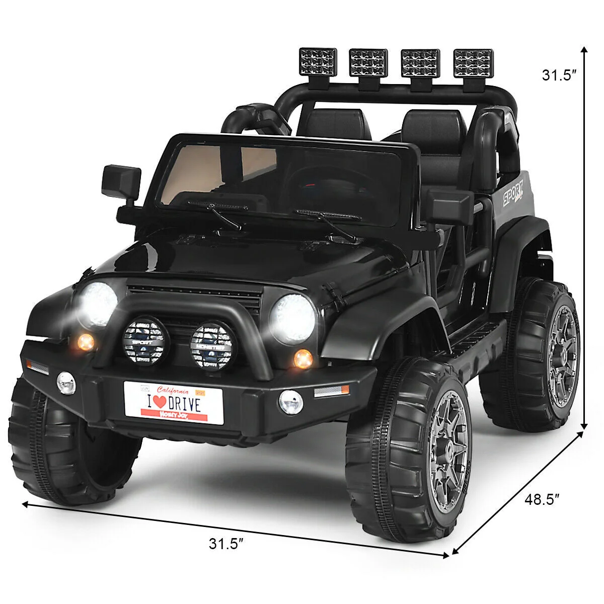12V 2-Seater Ride on Car Truck with Remote Control and Storage Room-Black - Image 5