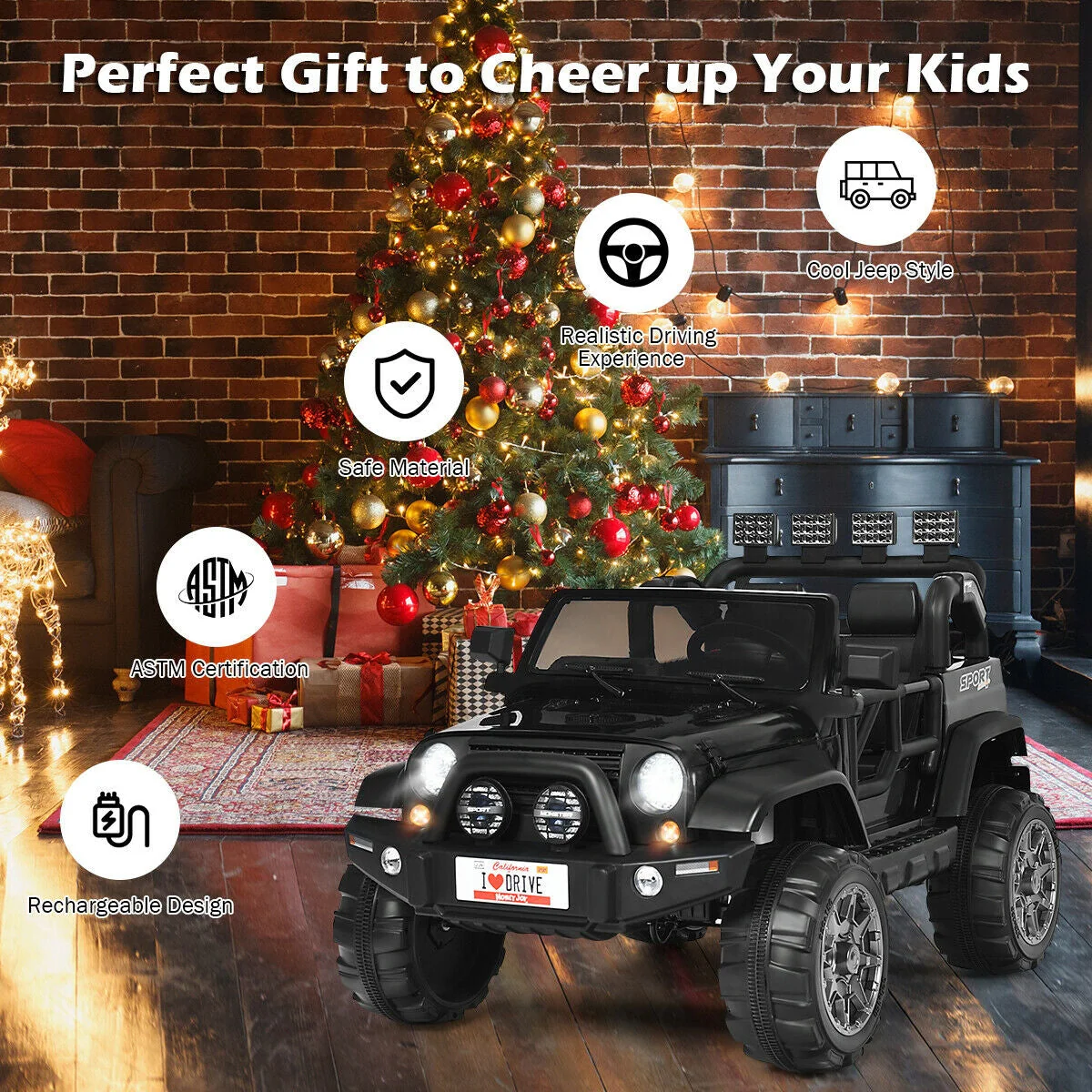 12V 2-Seater Ride on Car Truck with Remote Control and Storage Room-Black - Image 6