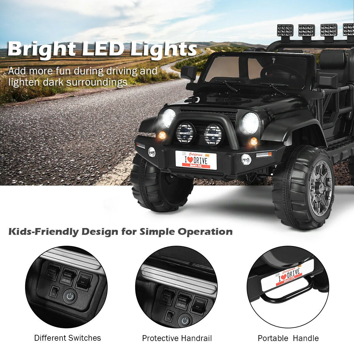 12V 2-Seater Ride on Car Truck with Remote Control and Storage Room-Black - Image 7