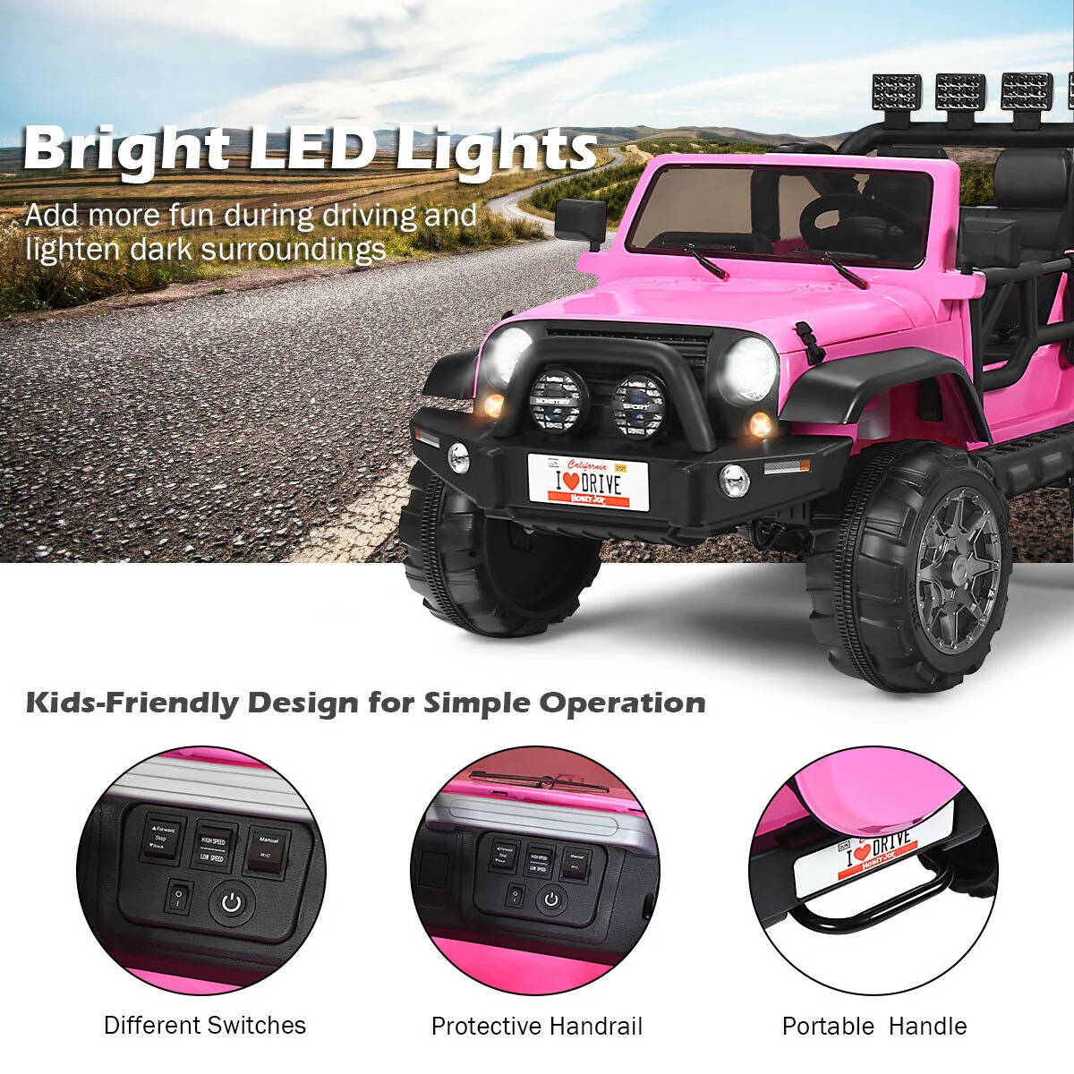 12V 2-Seater Ride on Car Truck with Remote Control and Storage Room-Pink - Image 7