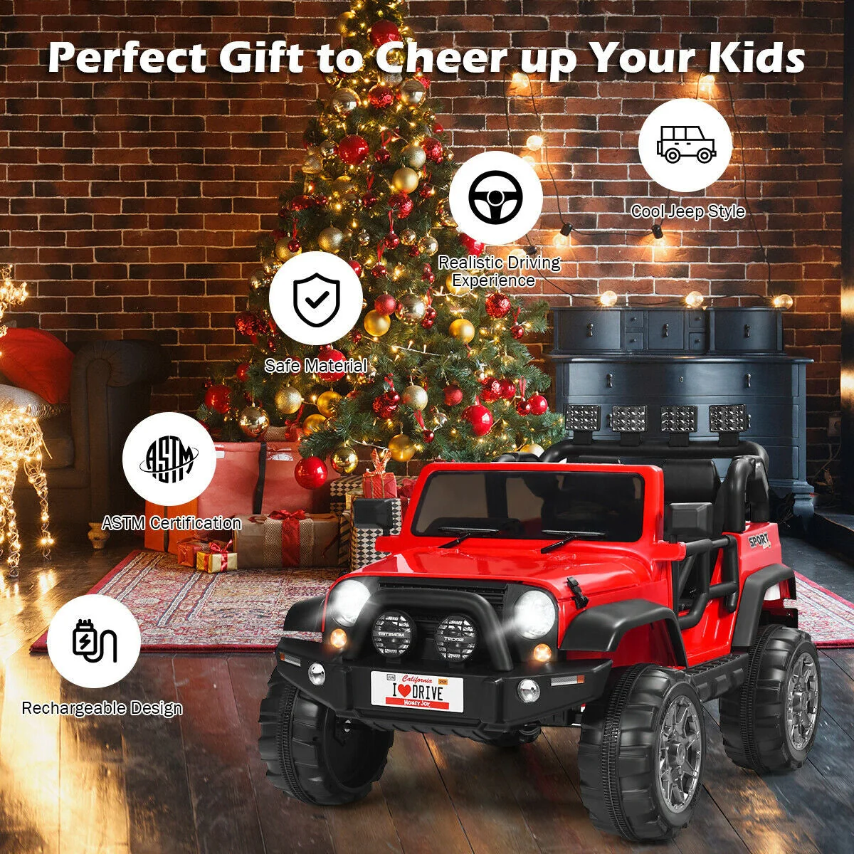 12V 2-Seater Ride on Car Truck with Remote Control and Storage Room-Red - Image 6
