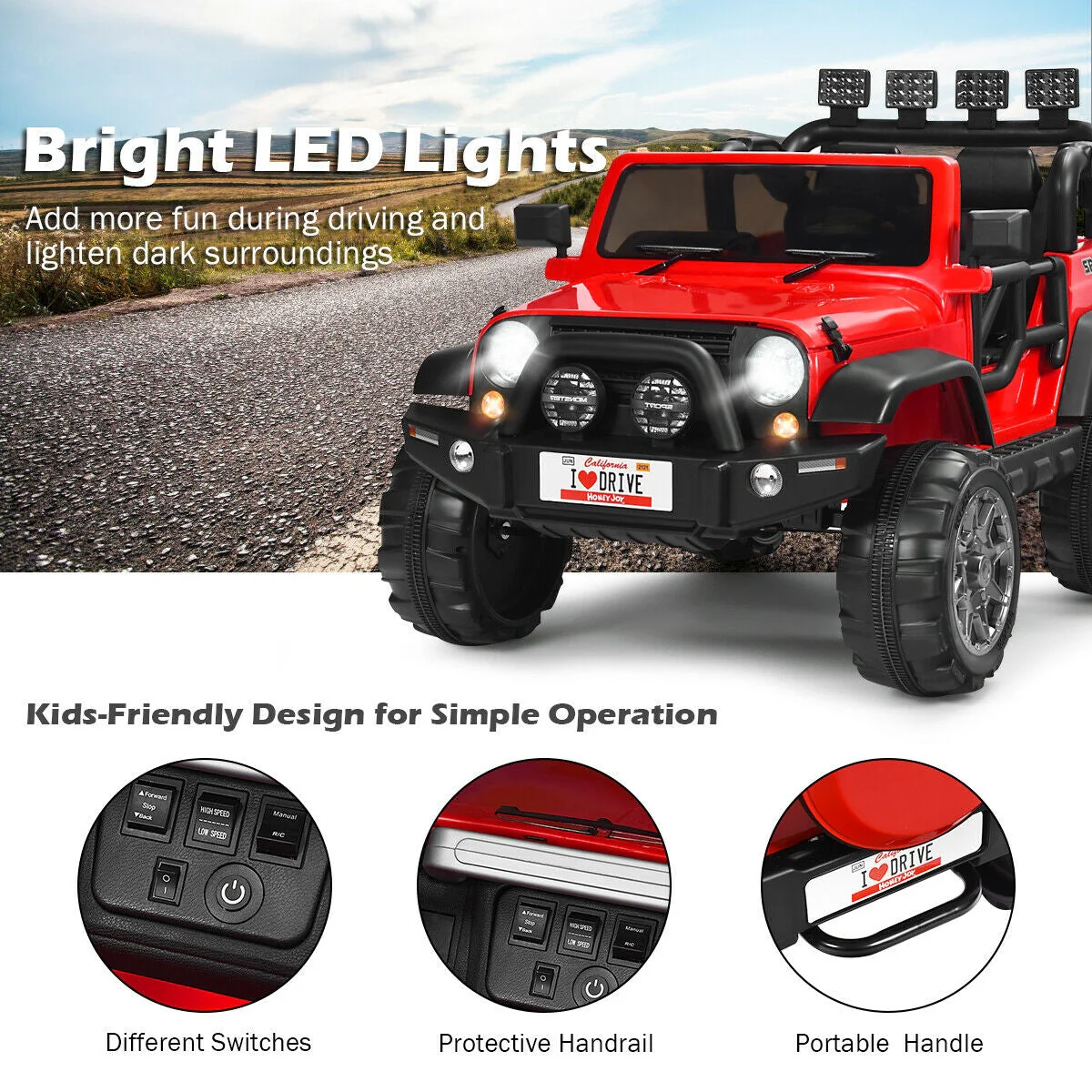 12V 2-Seater Ride on Car Truck with Remote Control and Storage Room-Red - Image 7