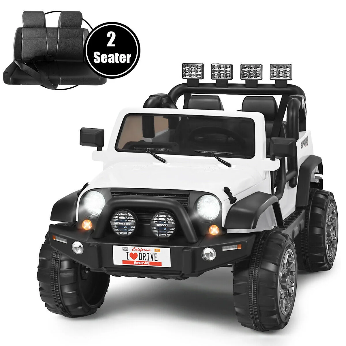 12V 2-Seater Ride on Car Truck with Remote Control and Storage Room-White - Image 4