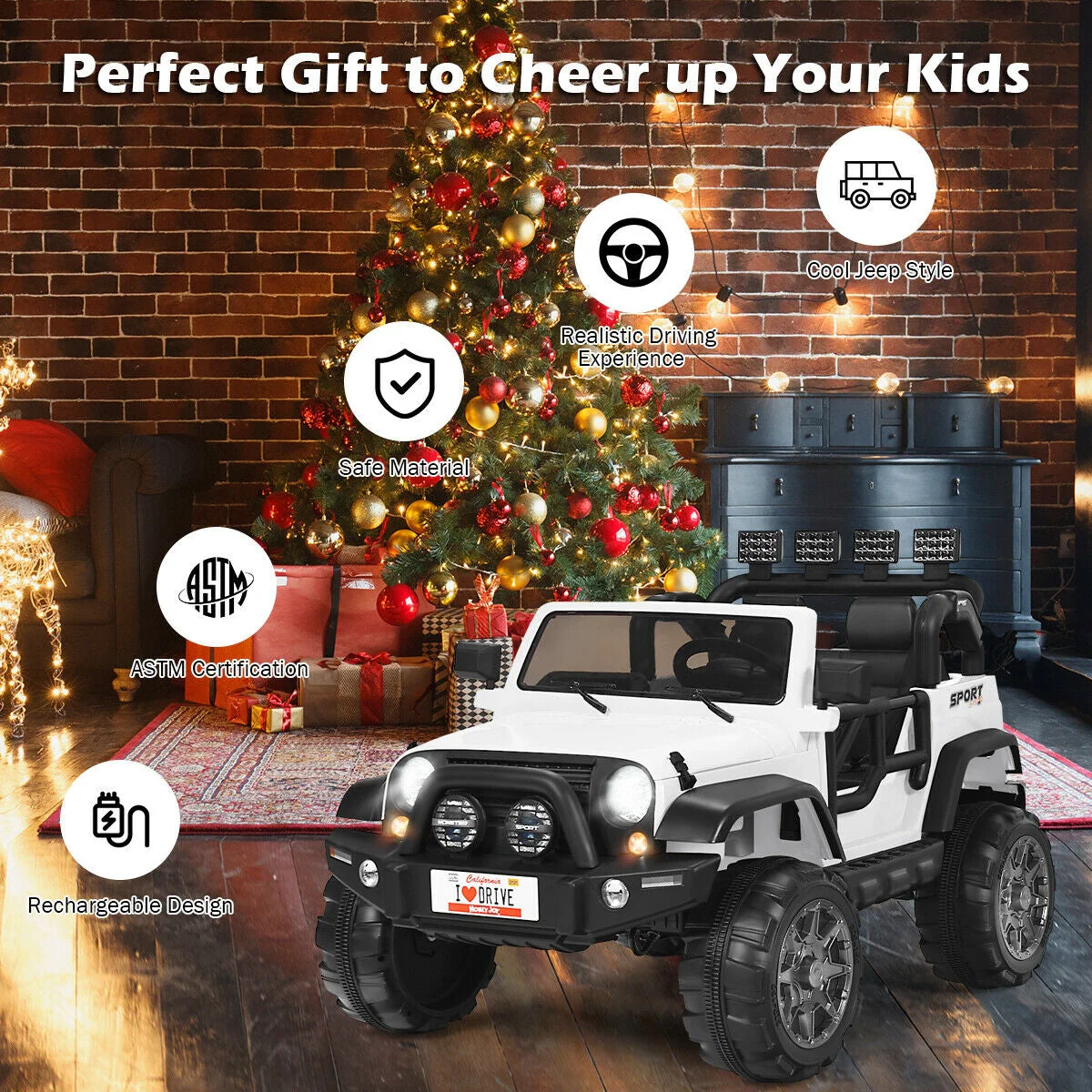 12V 2-Seater Ride on Car Truck with Remote Control and Storage Room-White - Image 6