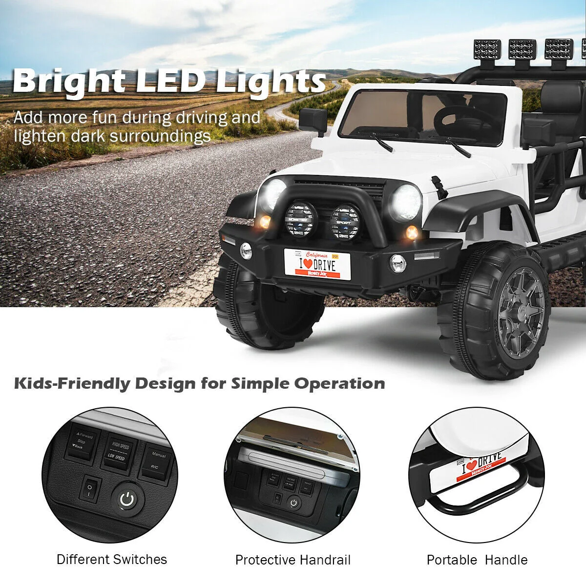 12V 2-Seater Ride on Car Truck with Remote Control and Storage Room-White - Image 7
