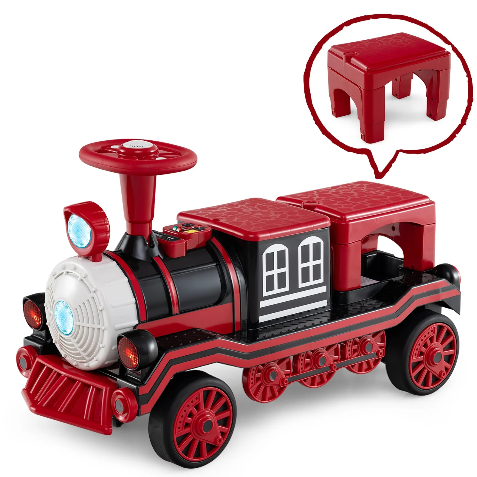 12V 2-Seater Ride on Toy with Train Whistle and Removable Chair-Red - Image 2