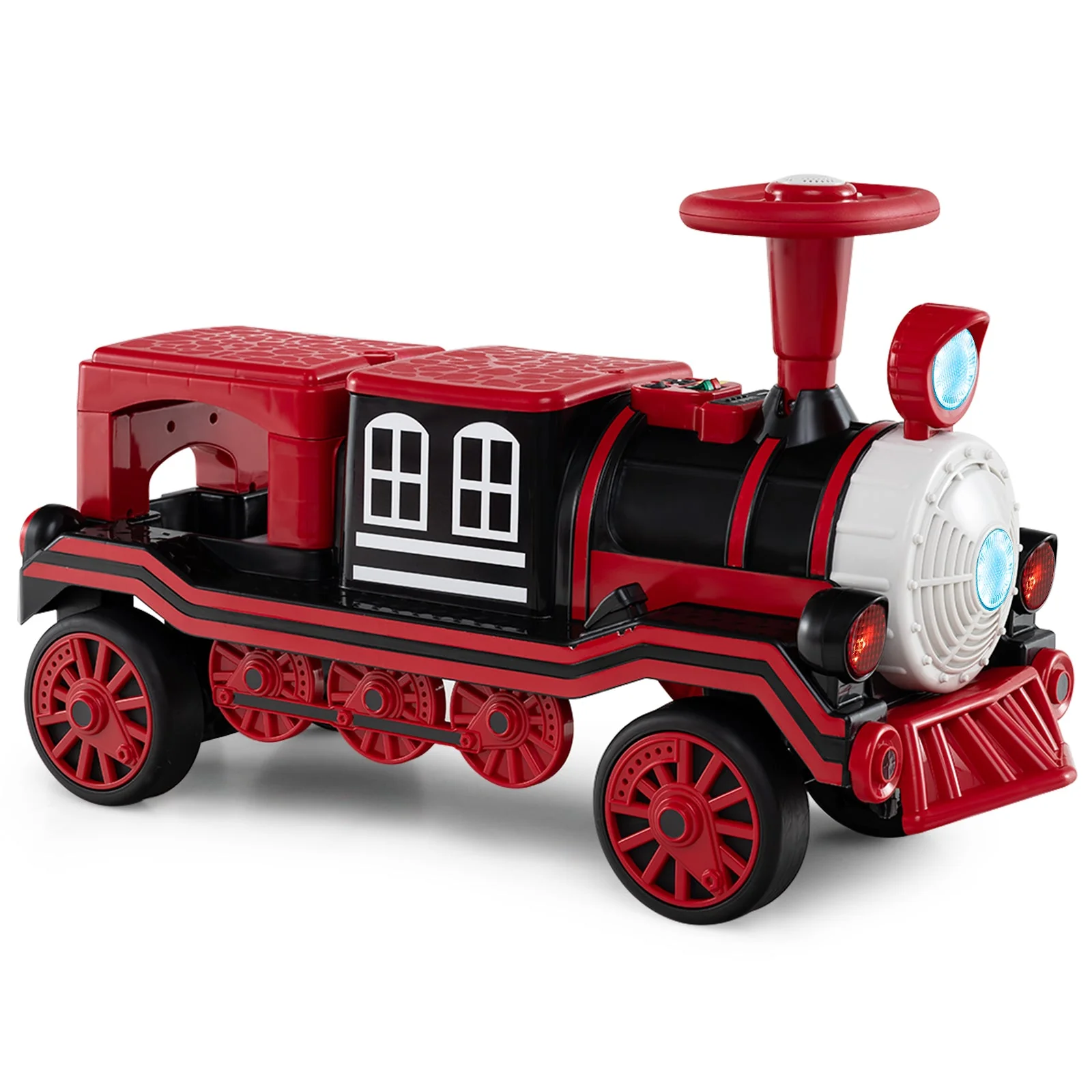 12V 2-Seater Ride on Toy with Train Whistle and Removable Chair-Red - Image 5