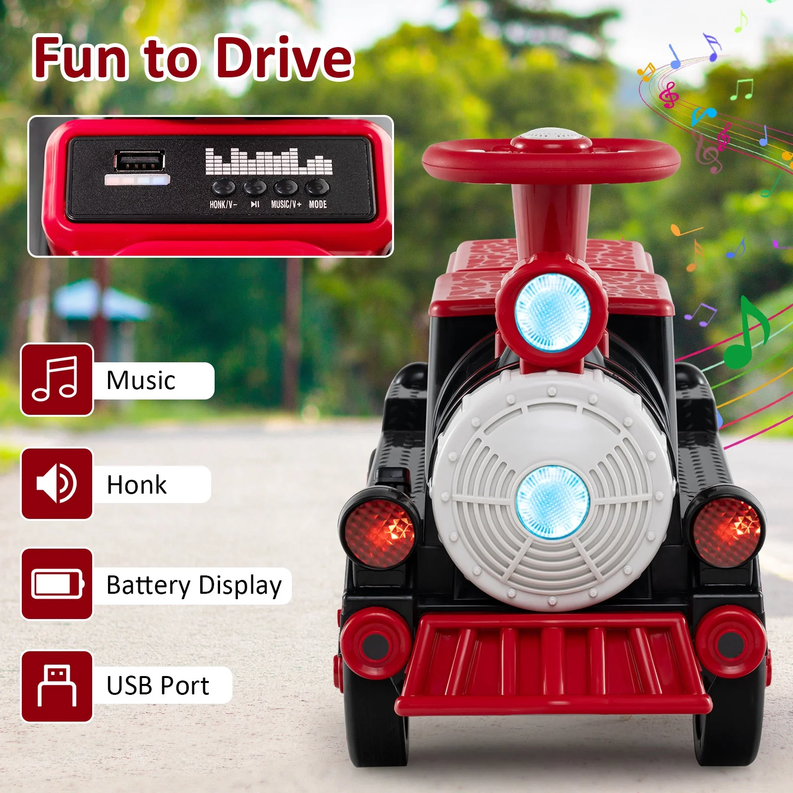 12V 2-Seater Ride on Toy with Train Whistle and Removable Chair-Red - Image 8