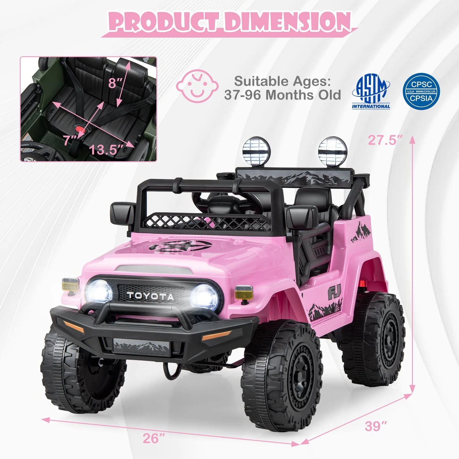 12V 7Ah Licensed Toyota FJ Cruiser Electric Car with Remote Control-Pink - Image 3