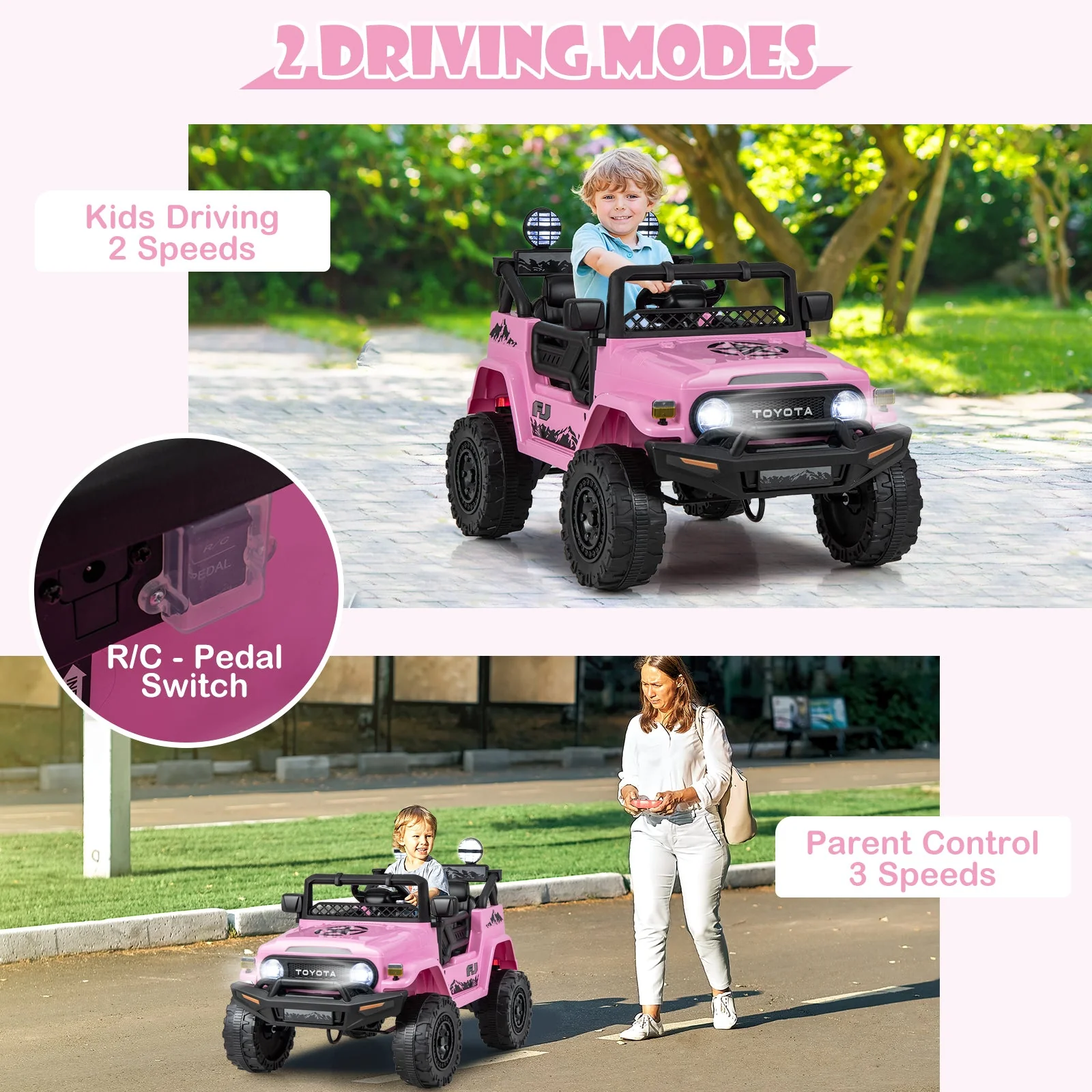 12V 7Ah Licensed Toyota FJ Cruiser Electric Car with Remote Control-Pink - Image 5