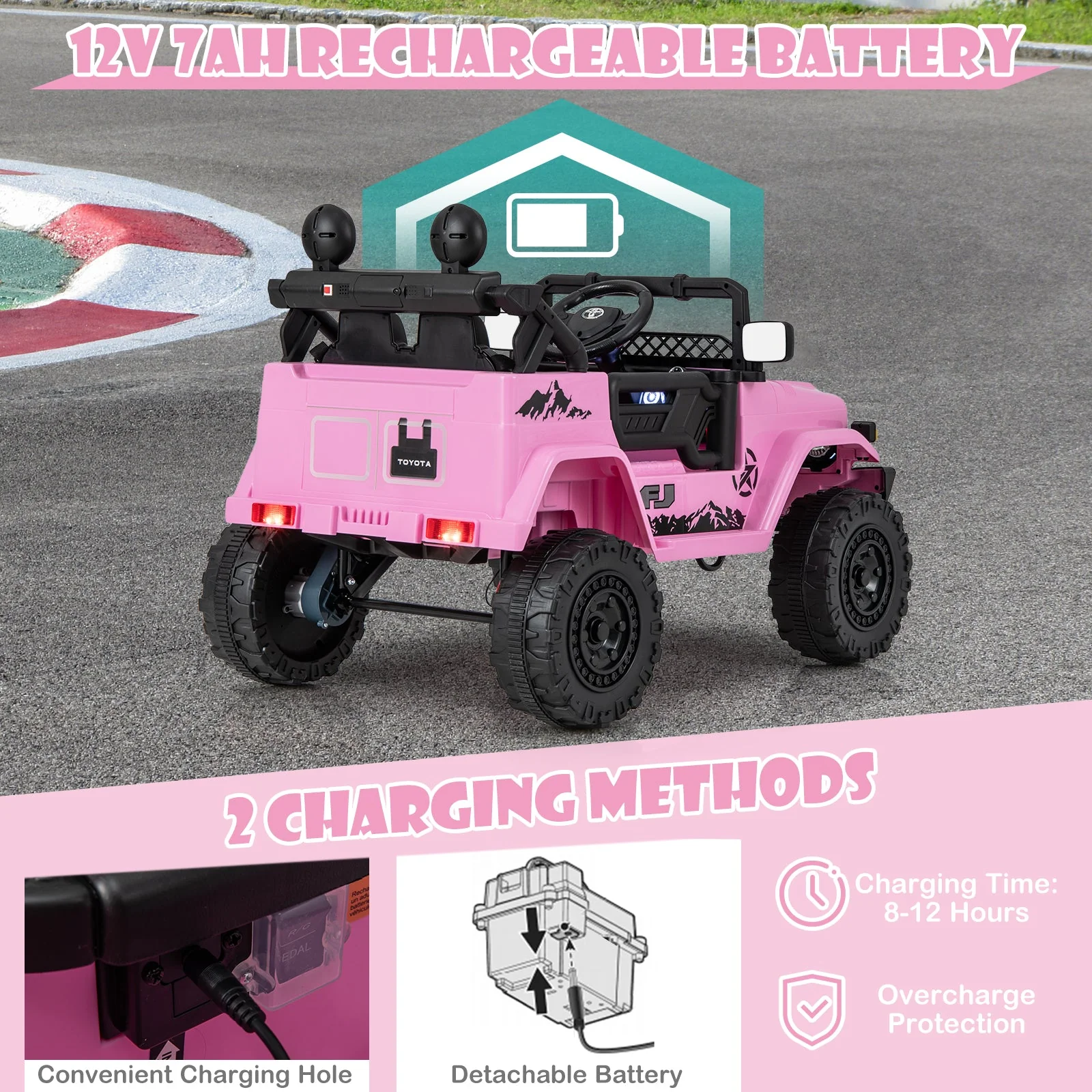 12V 7Ah Licensed Toyota FJ Cruiser Electric Car with Remote Control-Pink - Image 7