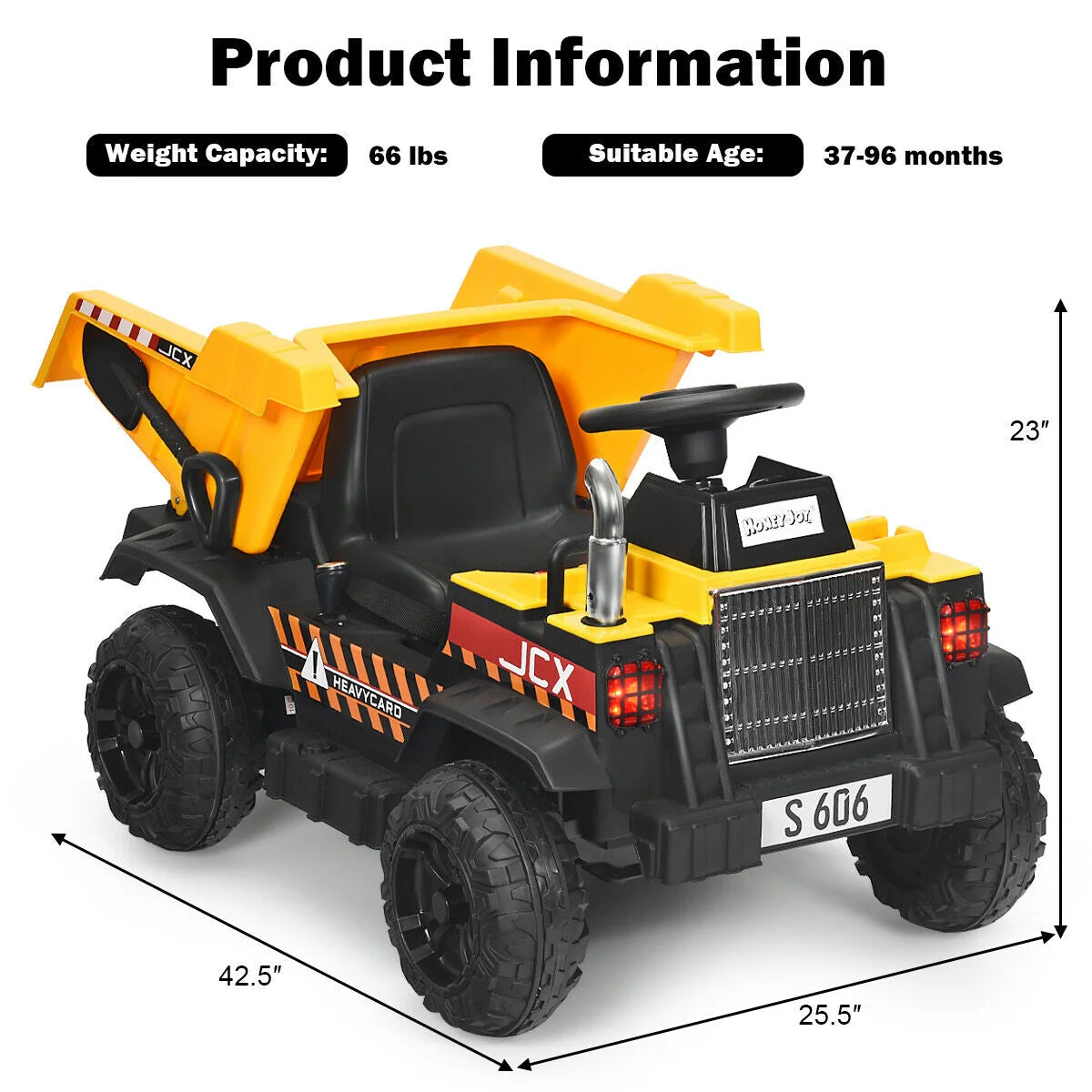12V Battery Kids Ride On Dump Truck with Electric Bucket and Dump Bed-Yellow - Image 5