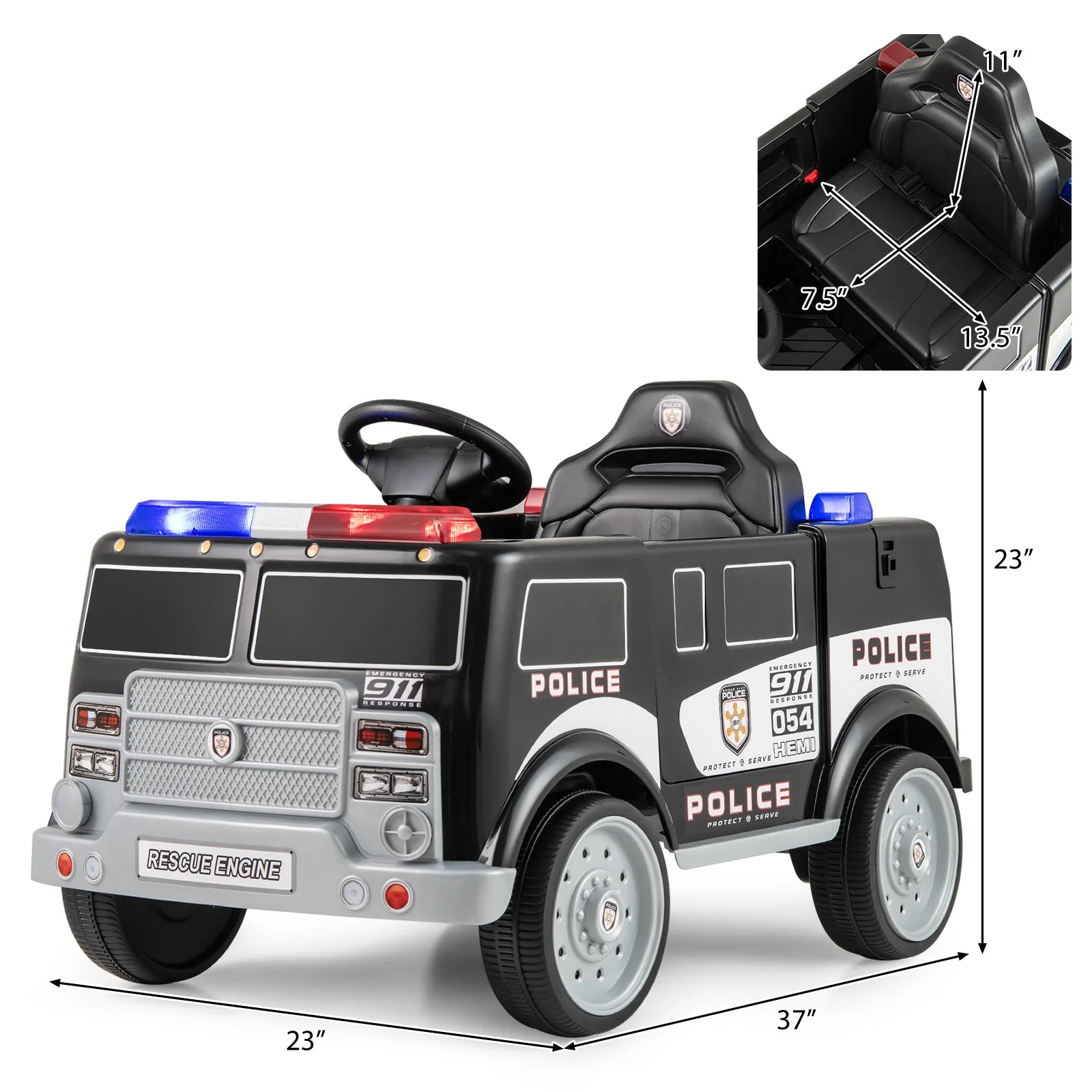 12V Battery Powered Electric Vehicle with 3 Speeds and Megaphone-Black - Image 4