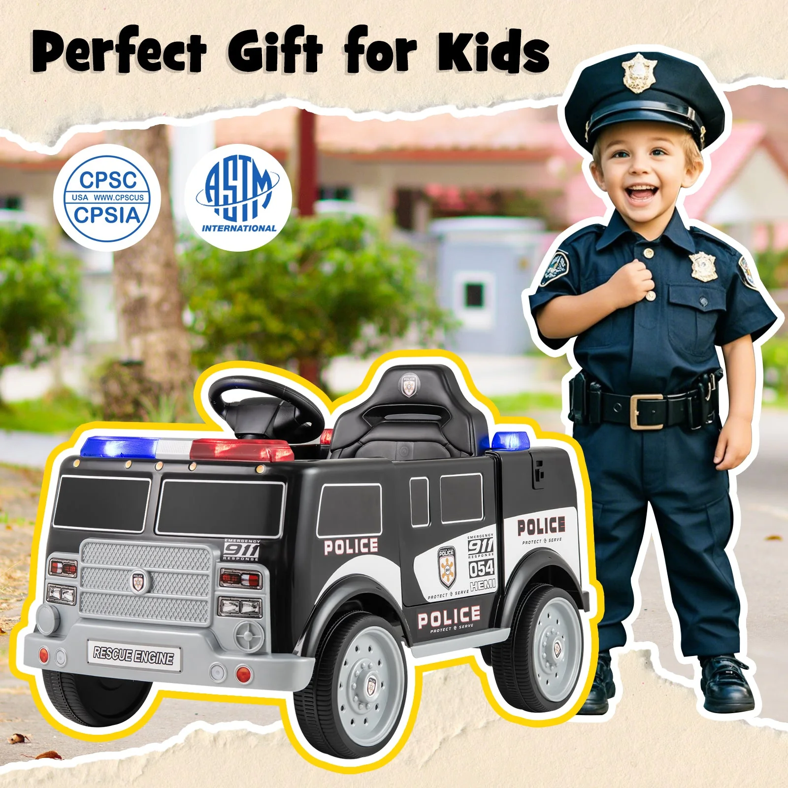 12V Battery Powered Electric Vehicle with 3 Speeds and Megaphone-Black - Image 7