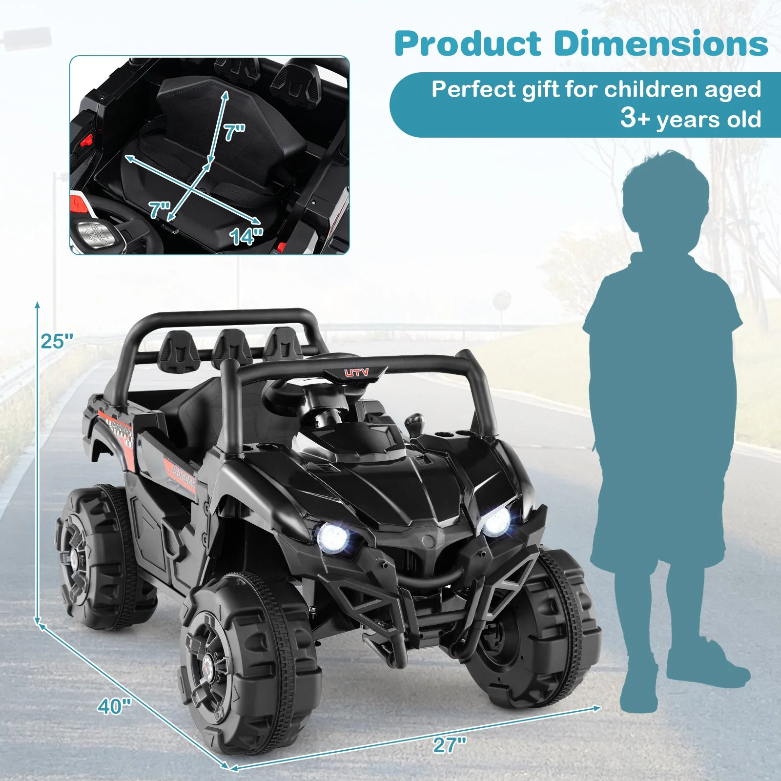 12V Battery Powered Electric Vehicle with Remote Control and 3 Speeds-Black - Image 4