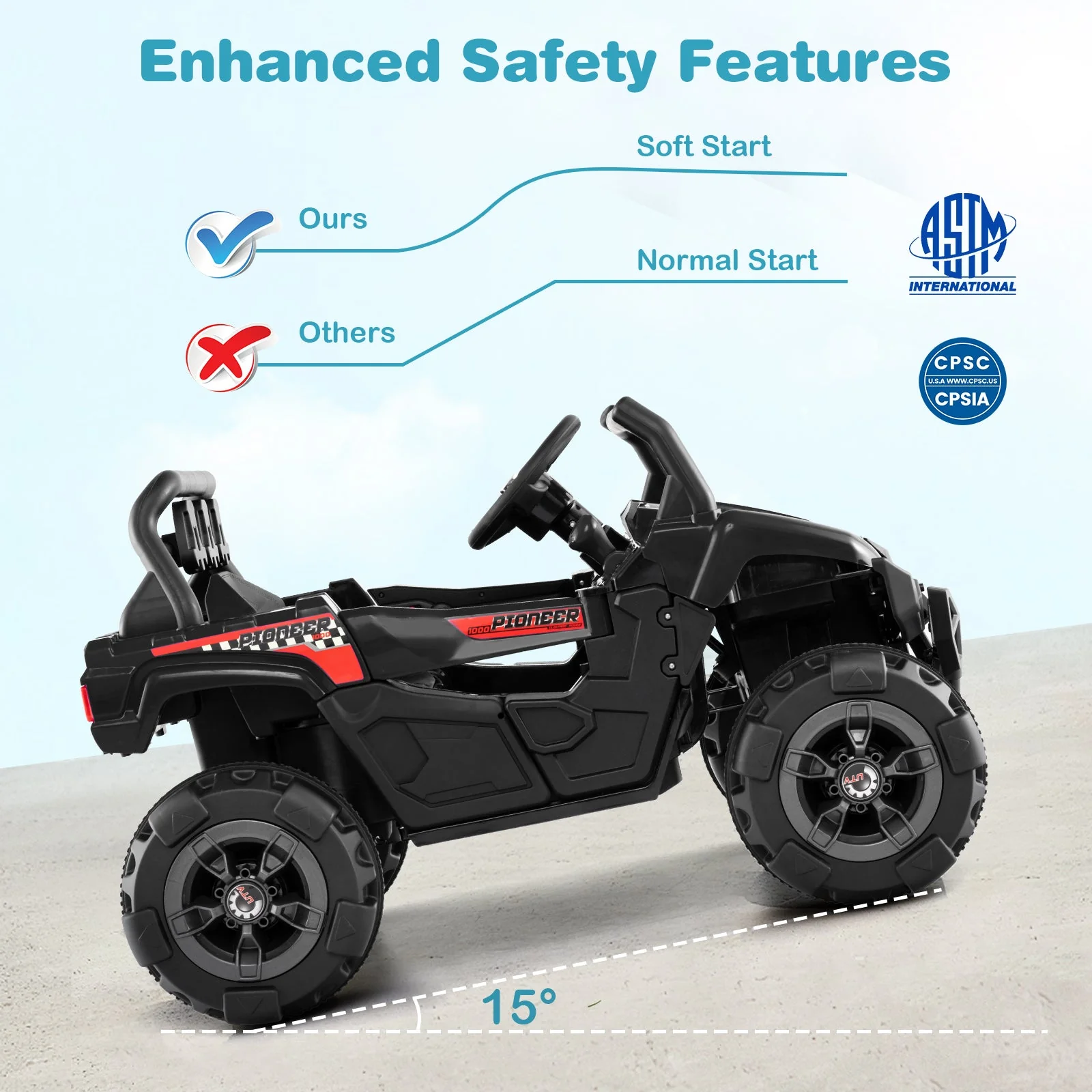 12V Battery Powered Electric Vehicle with Remote Control and 3 Speeds-Black - Image 8