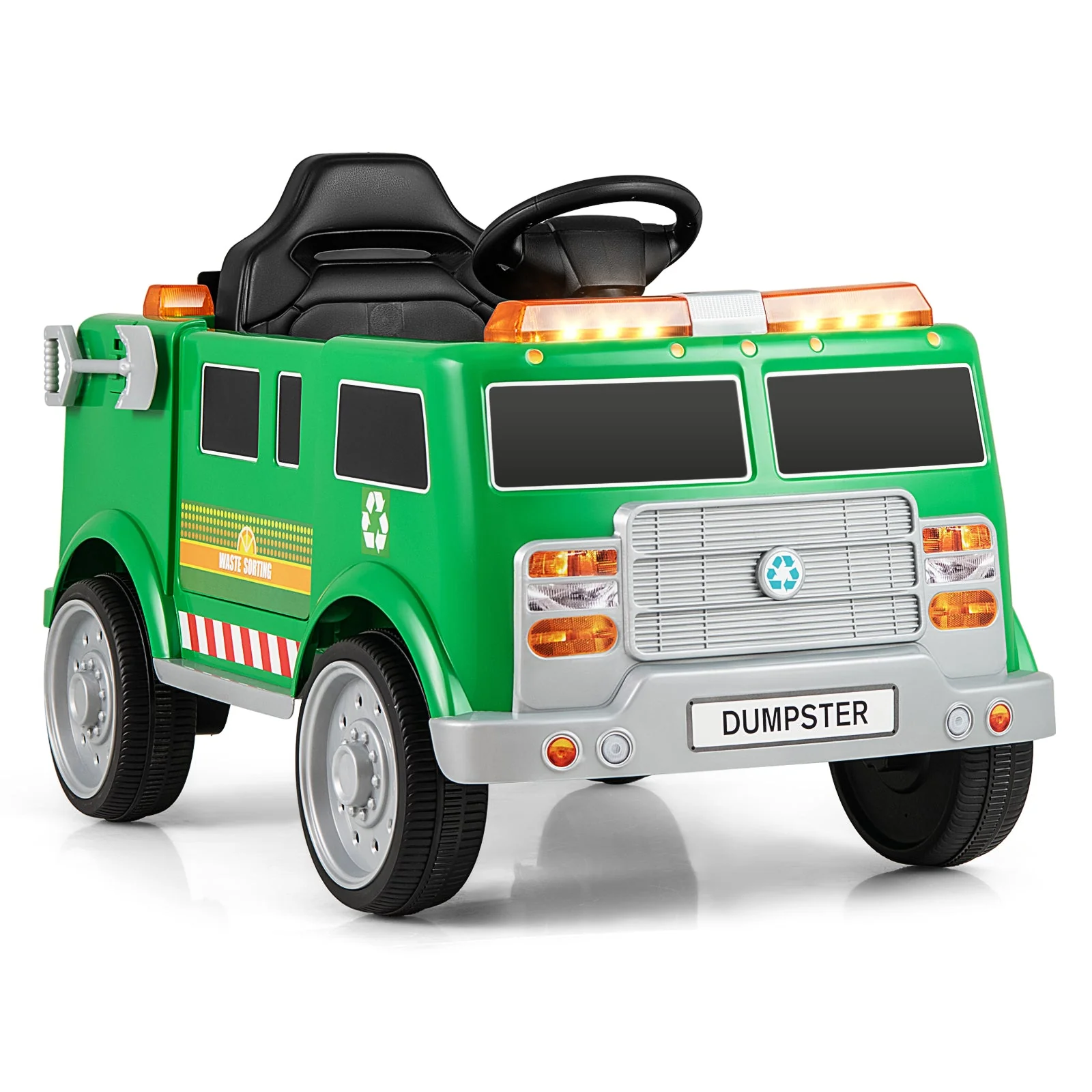 12V Battery Powered Electric Vehicle with Remote Control and Trash Bin-Green - Image 2