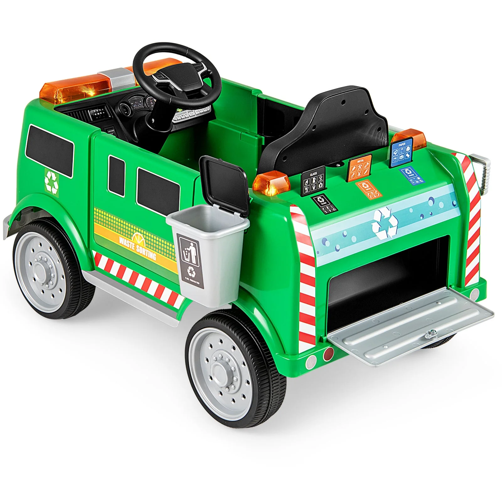 12V Battery Powered Electric Vehicle with Remote Control and Trash Bin-Green - Image 3