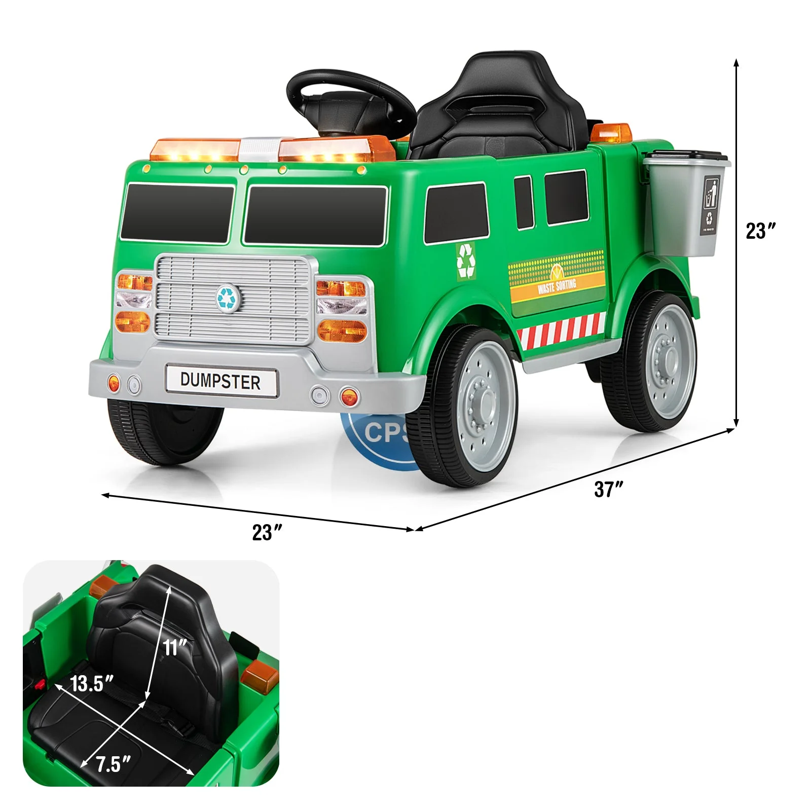 12V Battery Powered Electric Vehicle with Remote Control and Trash Bin-Green - Image 4