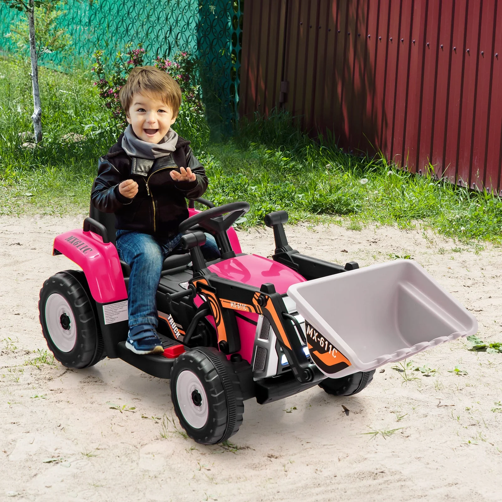 12V Battery Powered Kids Ride on Excavator with Adjustable Arm and Bucket-Pink - Image 2