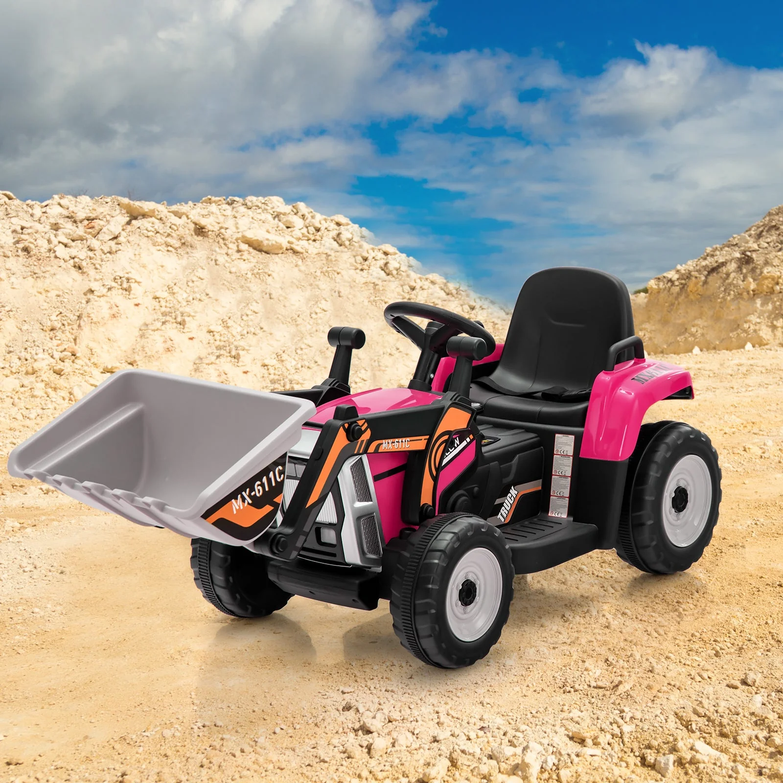 12V Battery Powered Kids Ride on Excavator with Adjustable Arm and Bucket-Pink - Image 6