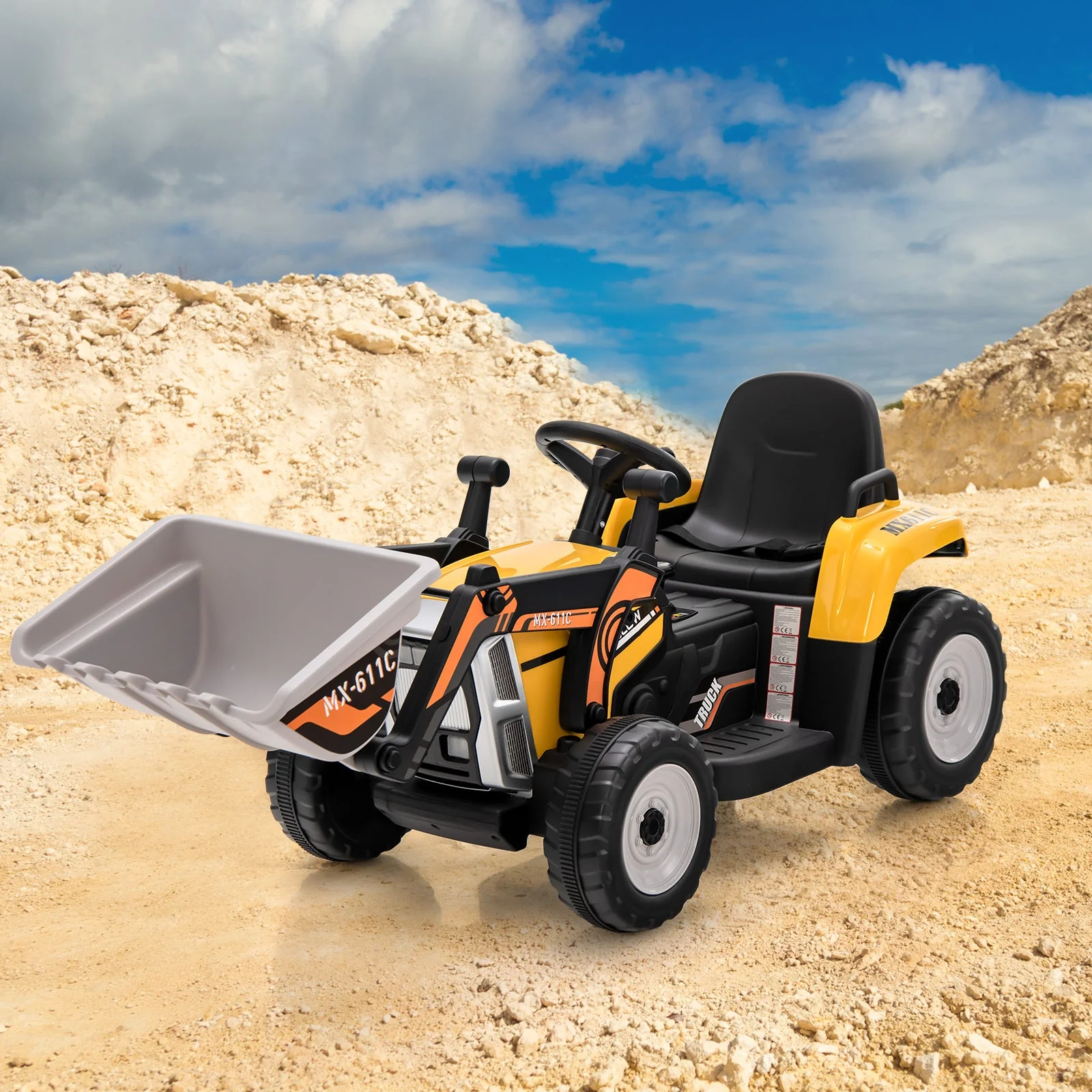 12V Battery Powered Kids Ride on Excavator with Adjustable Arm and Bucket-Yellow - Image 6