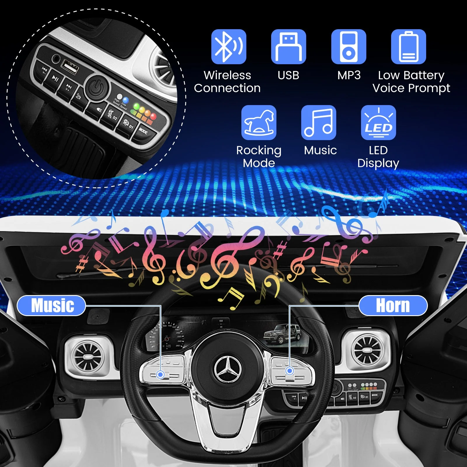 12V Battery Powered Mercedes-Benz G500 Kids Ride-on Car-White - Image 7