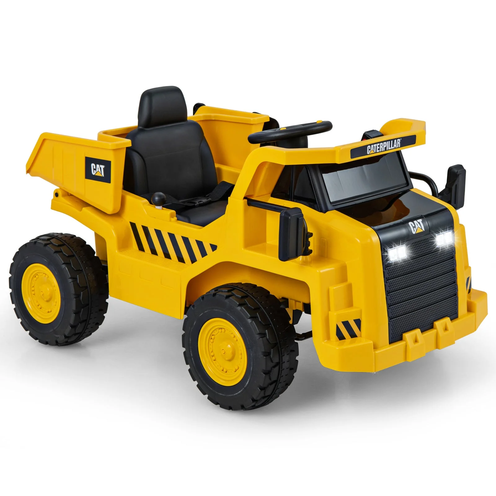 12V Caterpillar Licensed Kids Ride on Dump Truck with Tiltable Bump Bed-Yellow - Image 3