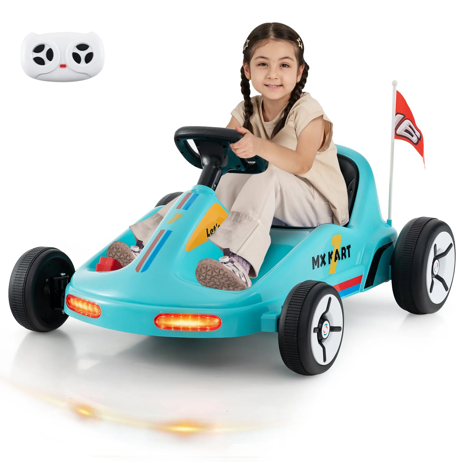 12V Electric Go Kart for Kids Race Toy with Remote Control and Music-Blue - Image 3