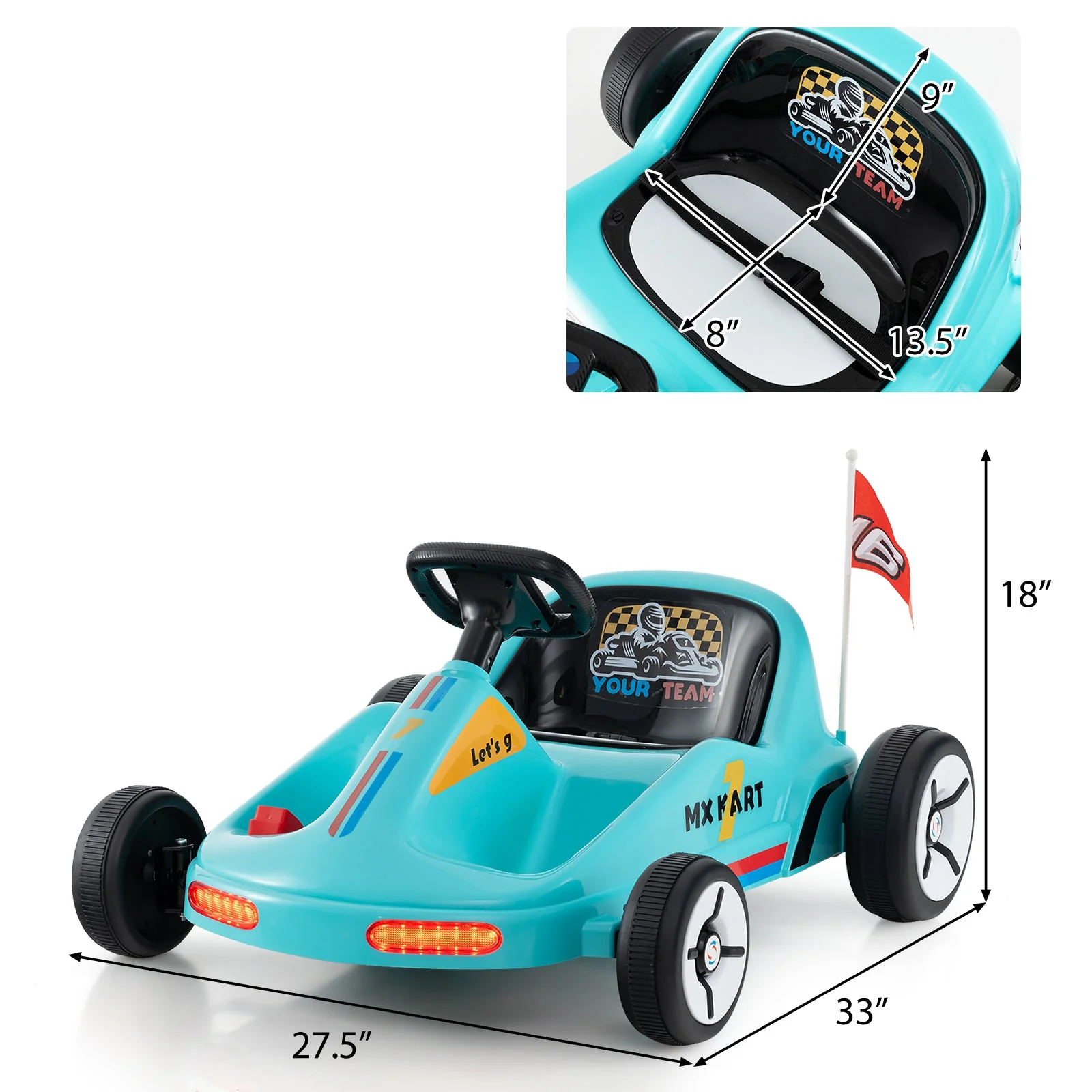 12V Electric Go Kart for Kids Race Toy with Remote Control and Music-Blue - Image 4