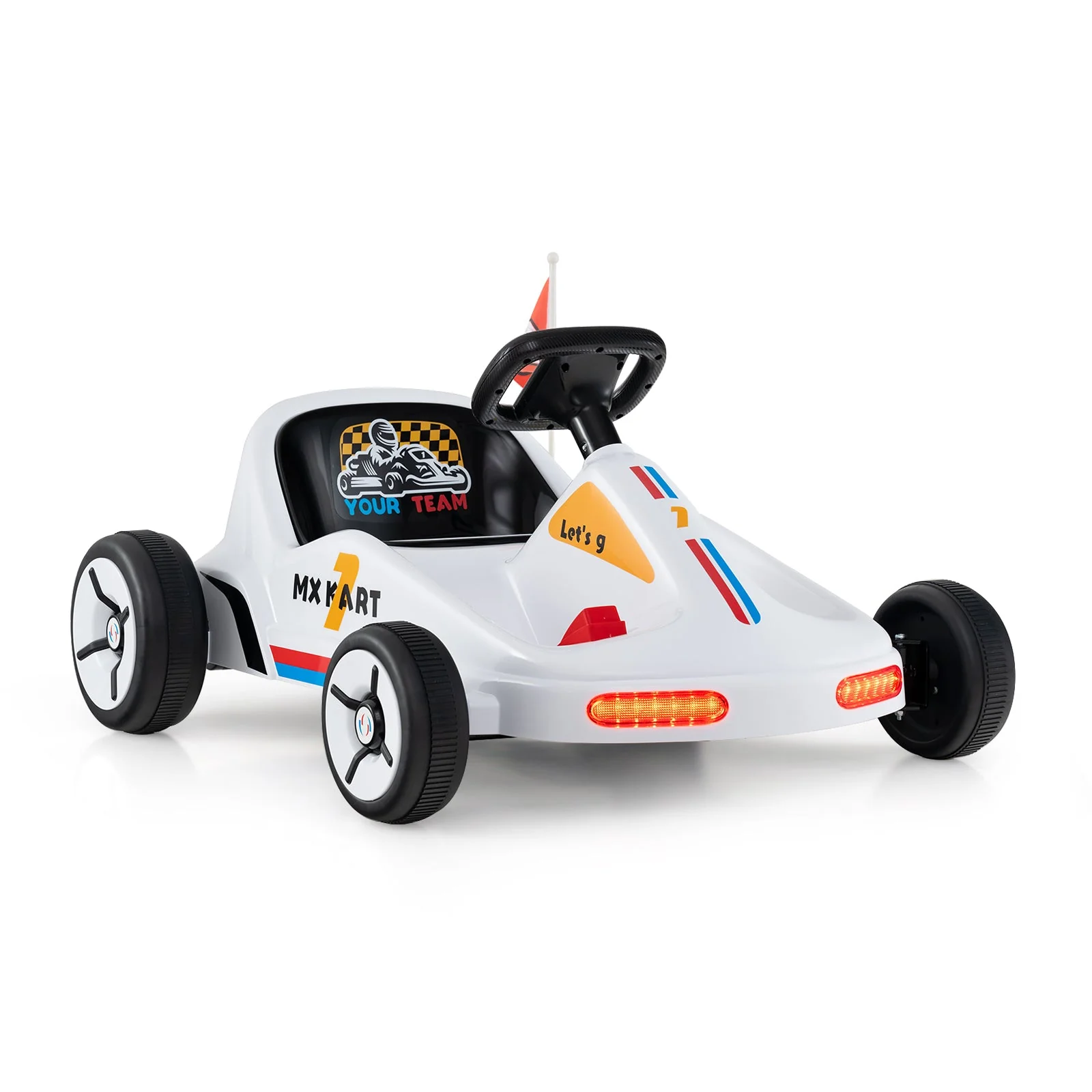12V Electric Go Kart for Kids Race Toy with Remote Control and Music-White - Image 2
