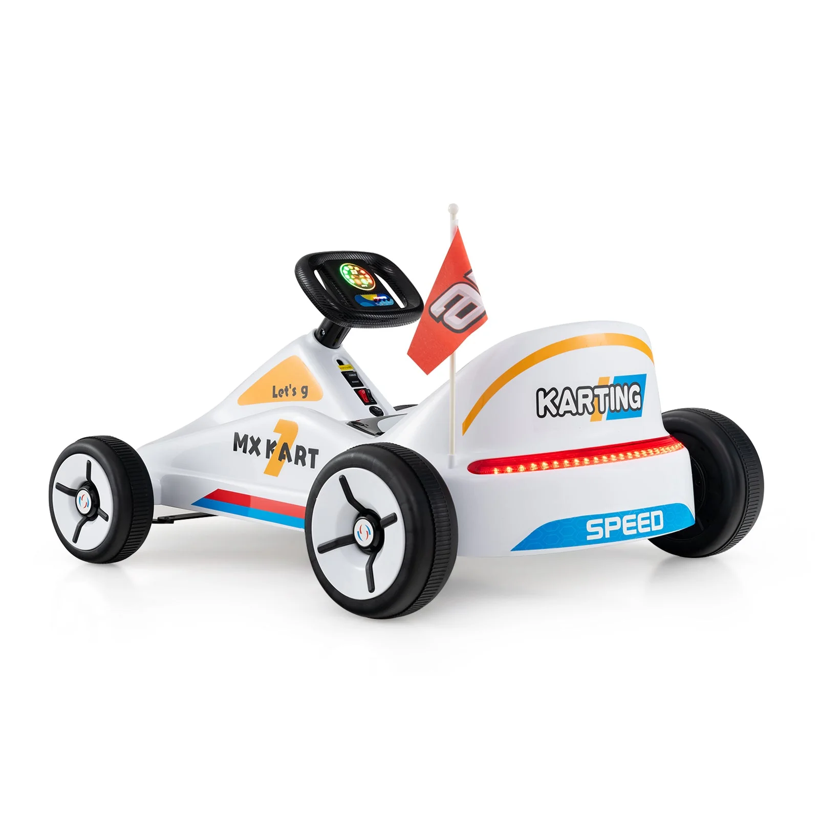 12V Electric Go Kart for Kids Race Toy with Remote Control and Music-White - Image 3