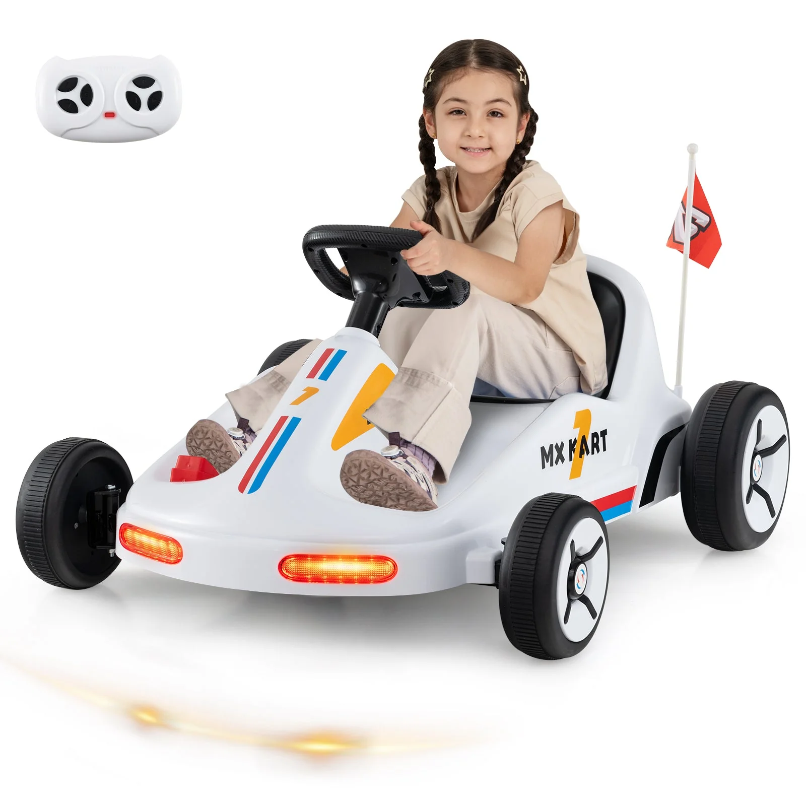 12V Electric Go Kart for Kids Race Toy with Remote Control and Music-White - Image 5
