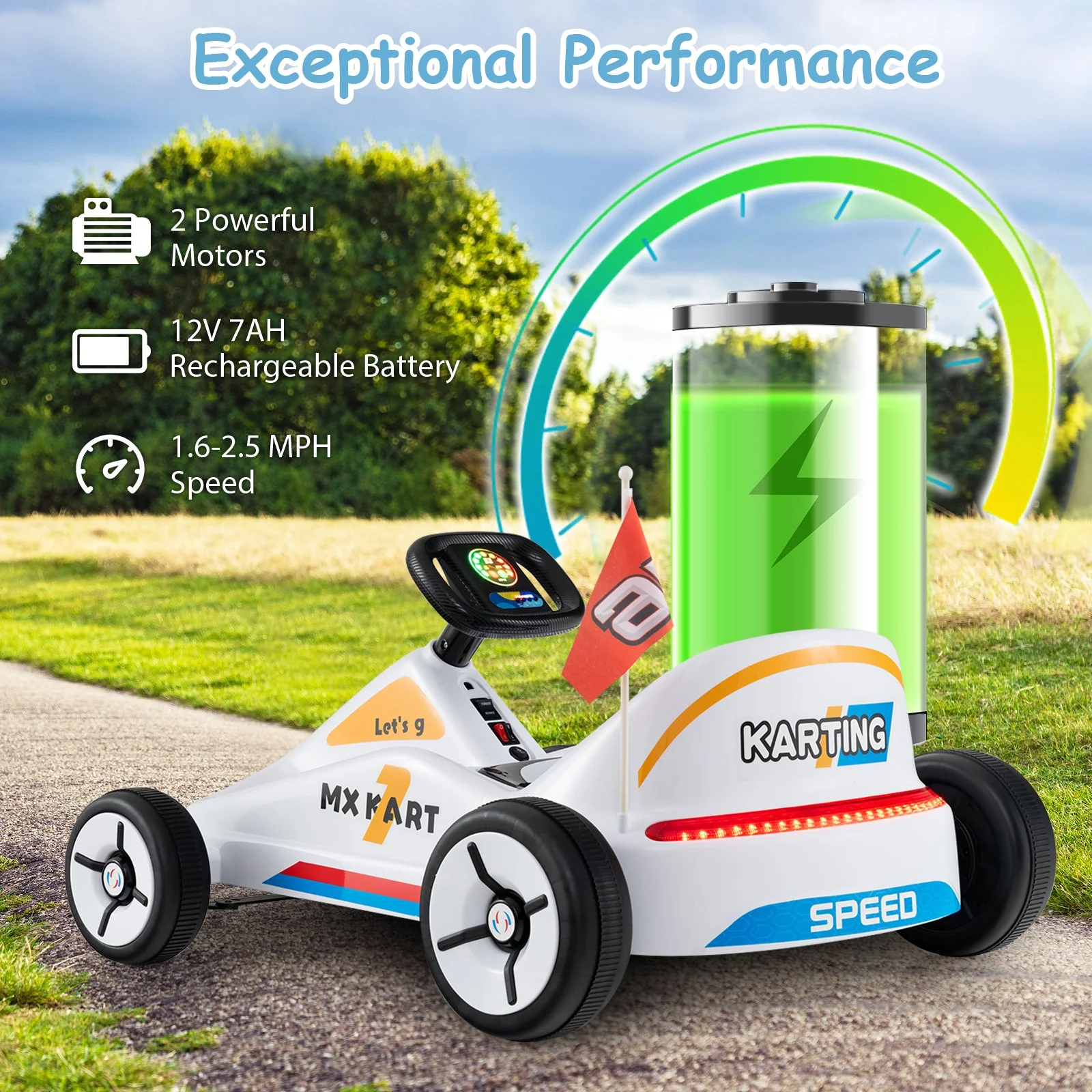 12V Electric Go Kart for Kids Race Toy with Remote Control and Music-White - Image 8