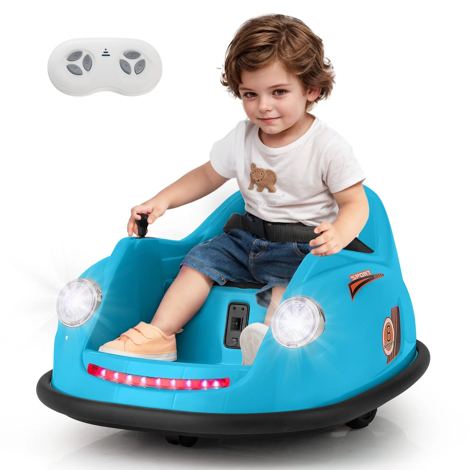 12V Electric Kids Ride on Bumper Car Battery Powered Bumping Car with Remote Control-Blue - Image 3