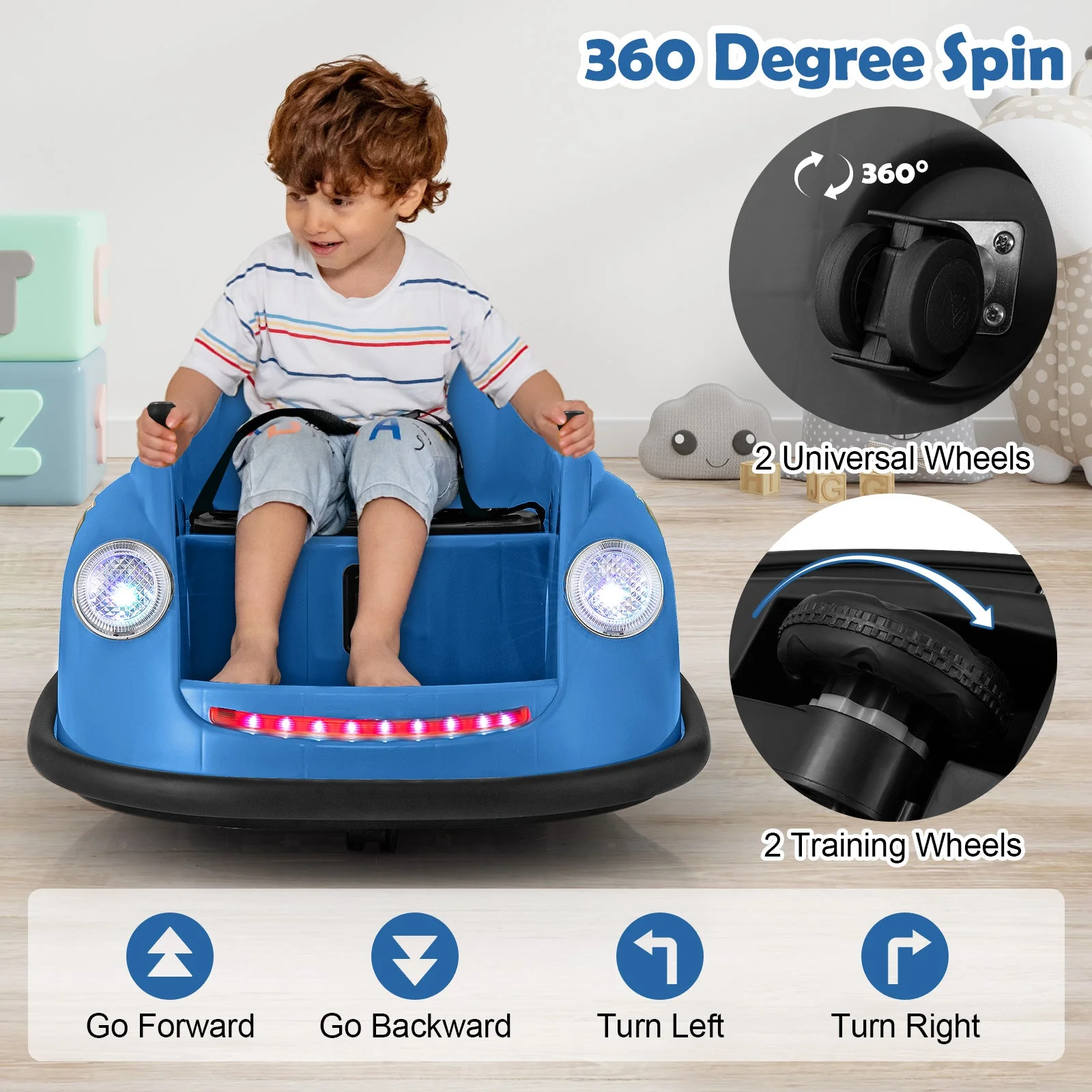 12V Electric Kids Ride on Bumper Car Battery Powered Bumping Car with Remote Control-Navy - Image 8
