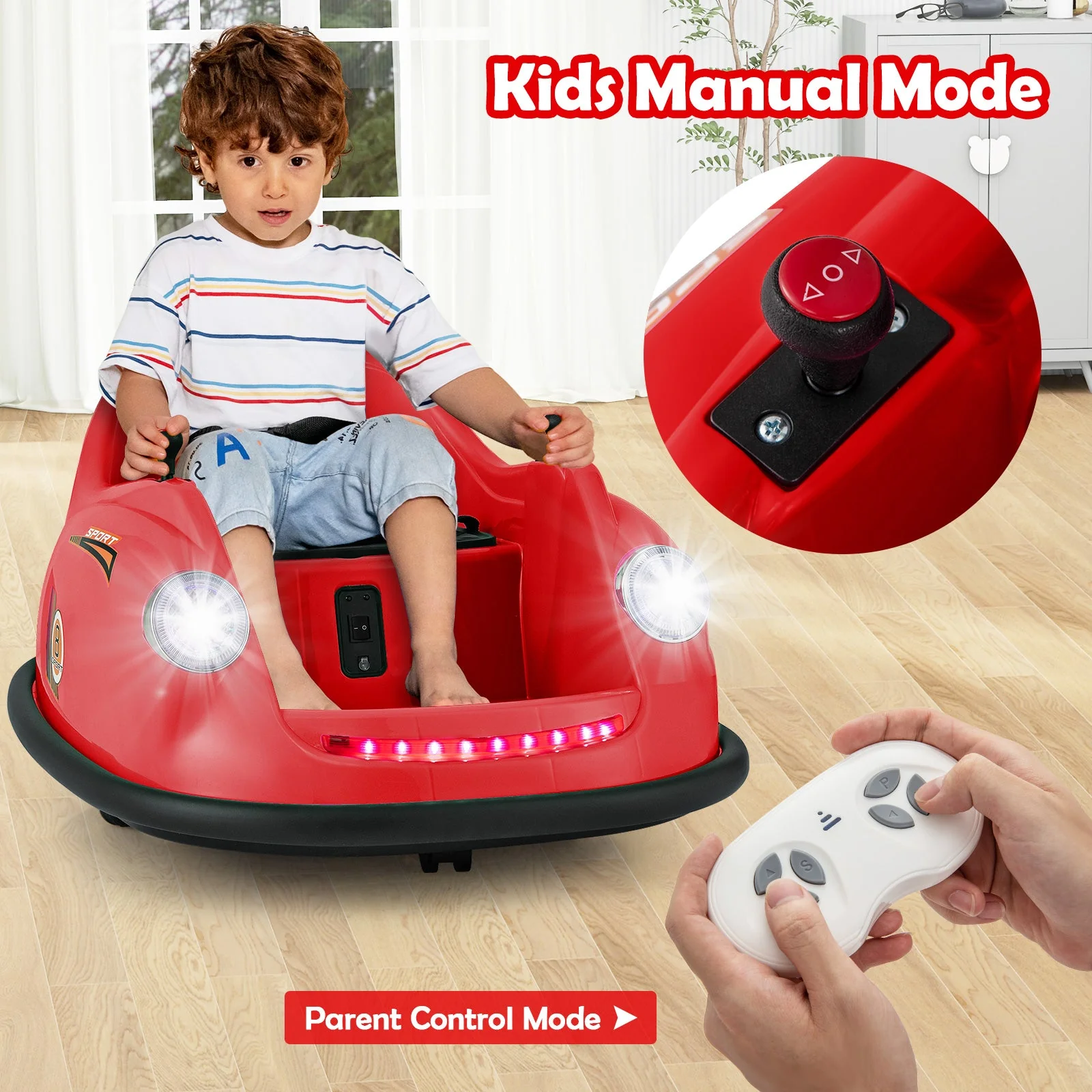 12V Electric Kids Ride on Bumper Car Battery Powered Bumping Car with Remote Control-Red - Image 8
