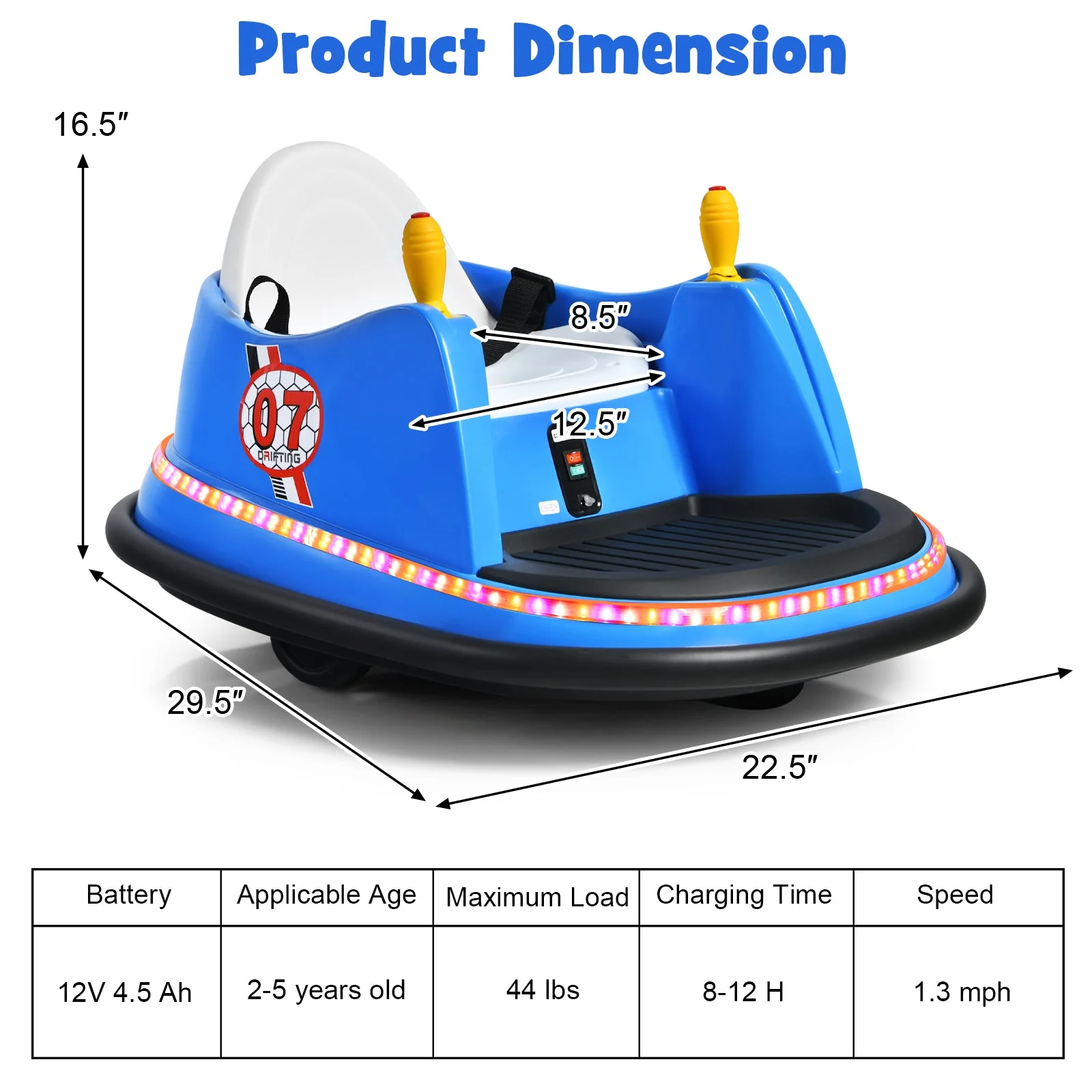 12V Electric Kids Ride On Bumper Car with Flashing Lights for Toddlers-Blue - Image 4