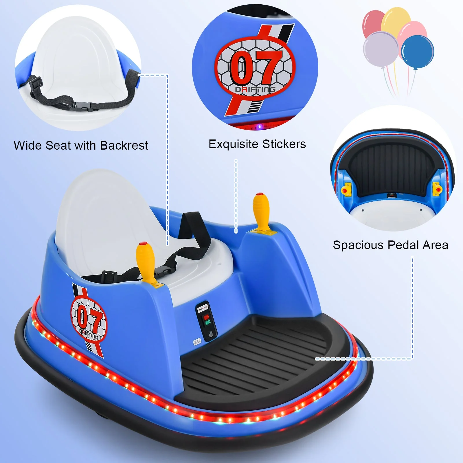 12V Electric Kids Ride On Bumper Car with Flashing Lights for Toddlers-Blue - Image 8