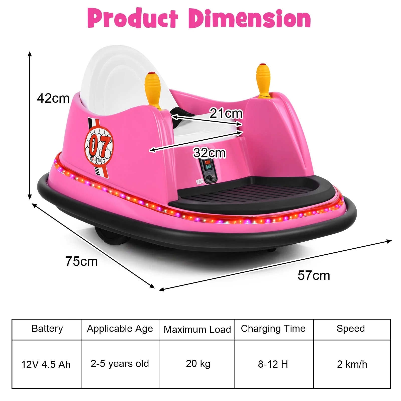 12V Electric Kids Ride On Bumper Car with Flashing Lights for Toddlers-Pink - Image 4