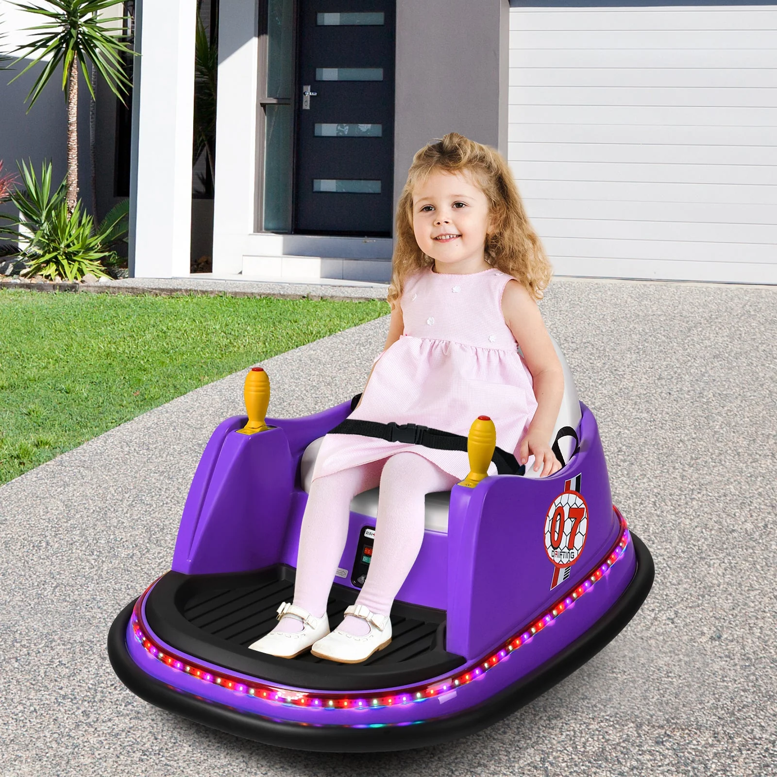 12V Electric Kids Ride On Bumper Car with Flashing Lights for Toddlers-Purple - Image 2