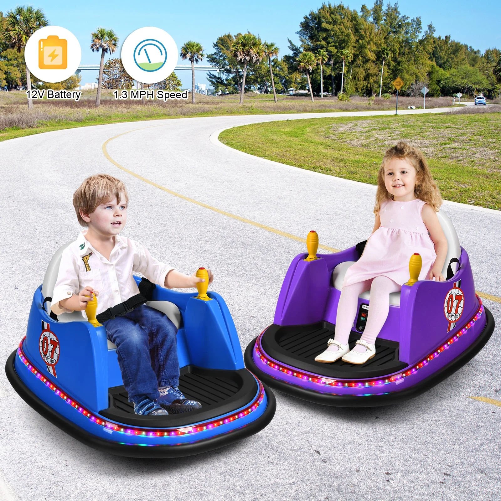 12V Electric Kids Ride On Bumper Car with Flashing Lights for Toddlers-Purple - Image 8